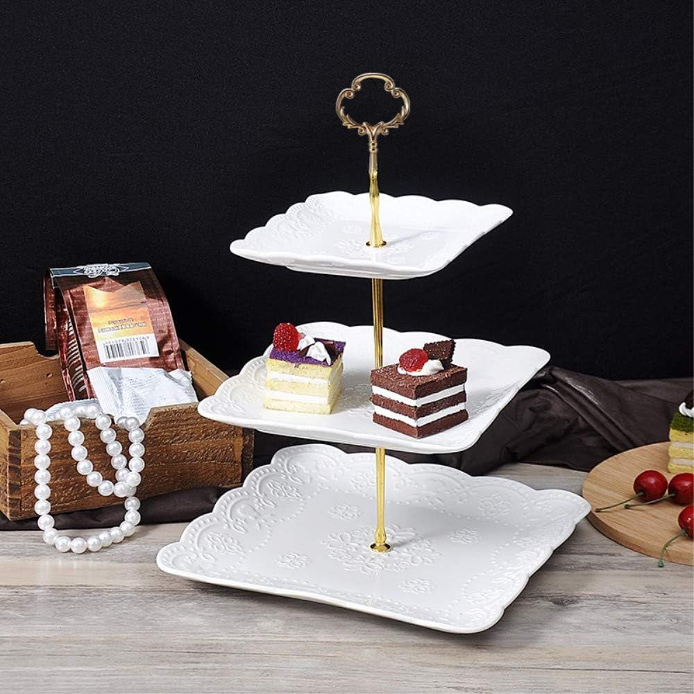 3 Tier Porcelain Cupcake Stand, Tiered Serving Cake Stand, Square White Embossed Dessert Stand, Weddings Parties Pastry Serving Tray