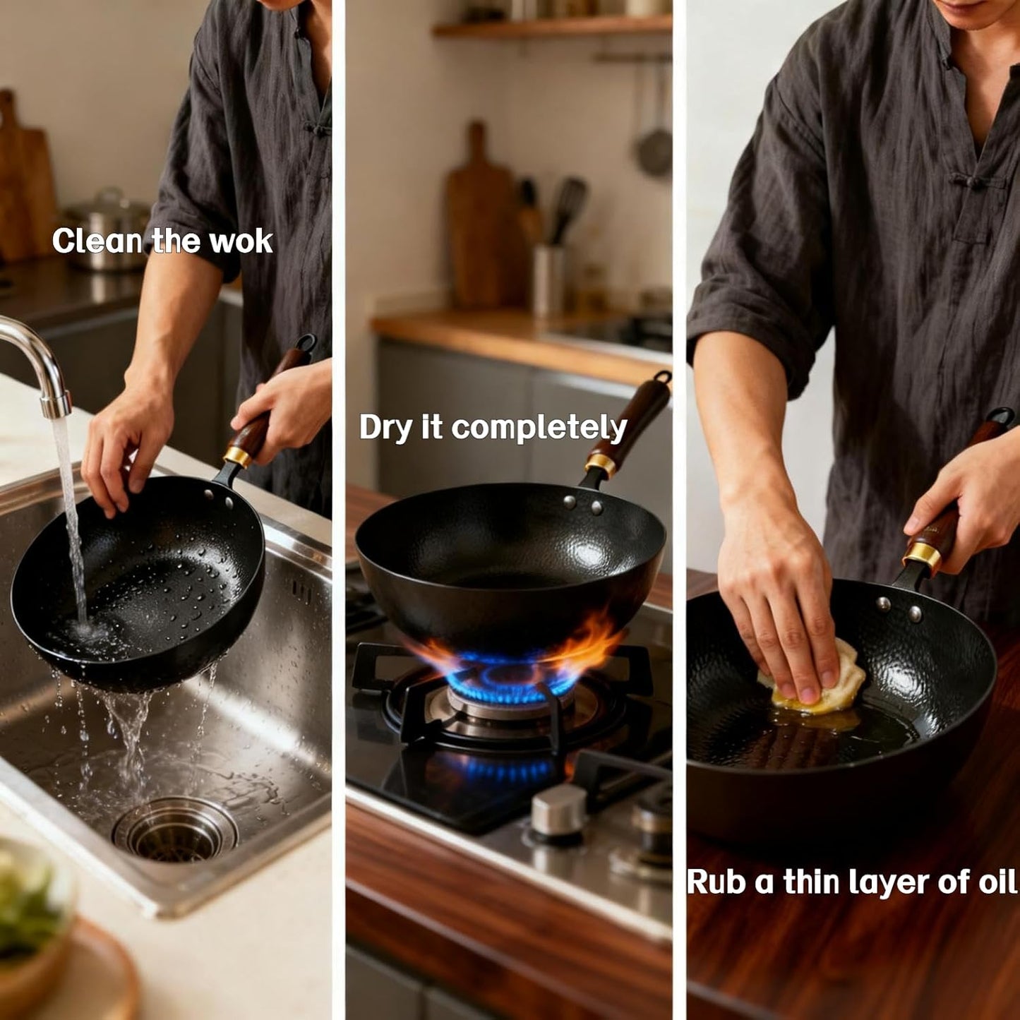10" Pre-Seasoned Carbon Steel Wok - Fast, Even Heating, Electric & Induction - Durable Commercial-Grade - Ready-To-Use, Easy Maintenance - Toxin-Free Cooking - Japanese Style Deep Wok