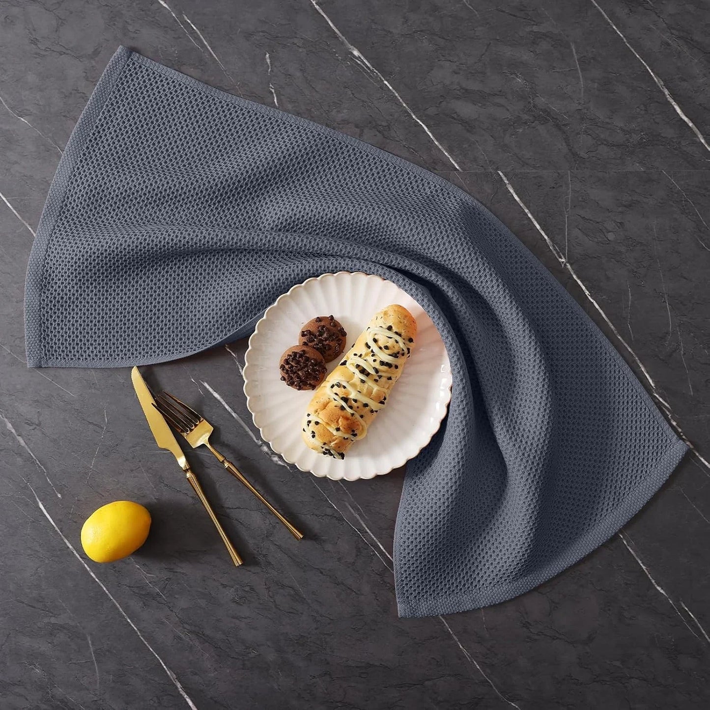 100% Cotton Kitchen Towels and Dishcloths Set, 12 X 12 Inches and 13 X 28 Inches, Set of 8 Bulk Kitchen Towels Set, Ultra Soft Absorbent Dish Cloths for Washing Dishes, Dark Grey