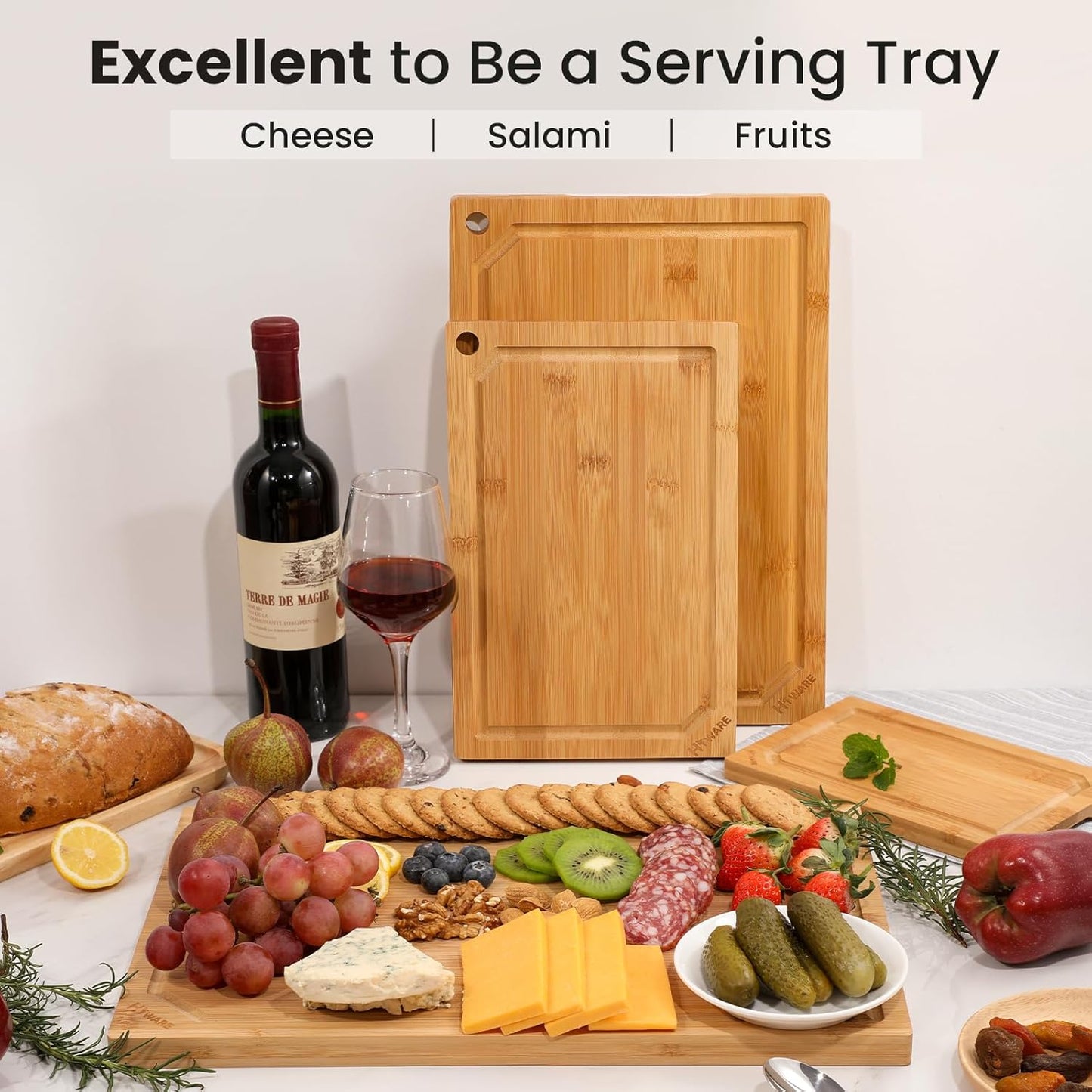 Extra Large Bamboo Cutting Board for Kitchen, Heavy Duty Wood Cutting Board with Juice Groove, 100% Organic Bamboo, Pre Oiled, 18" X 12"