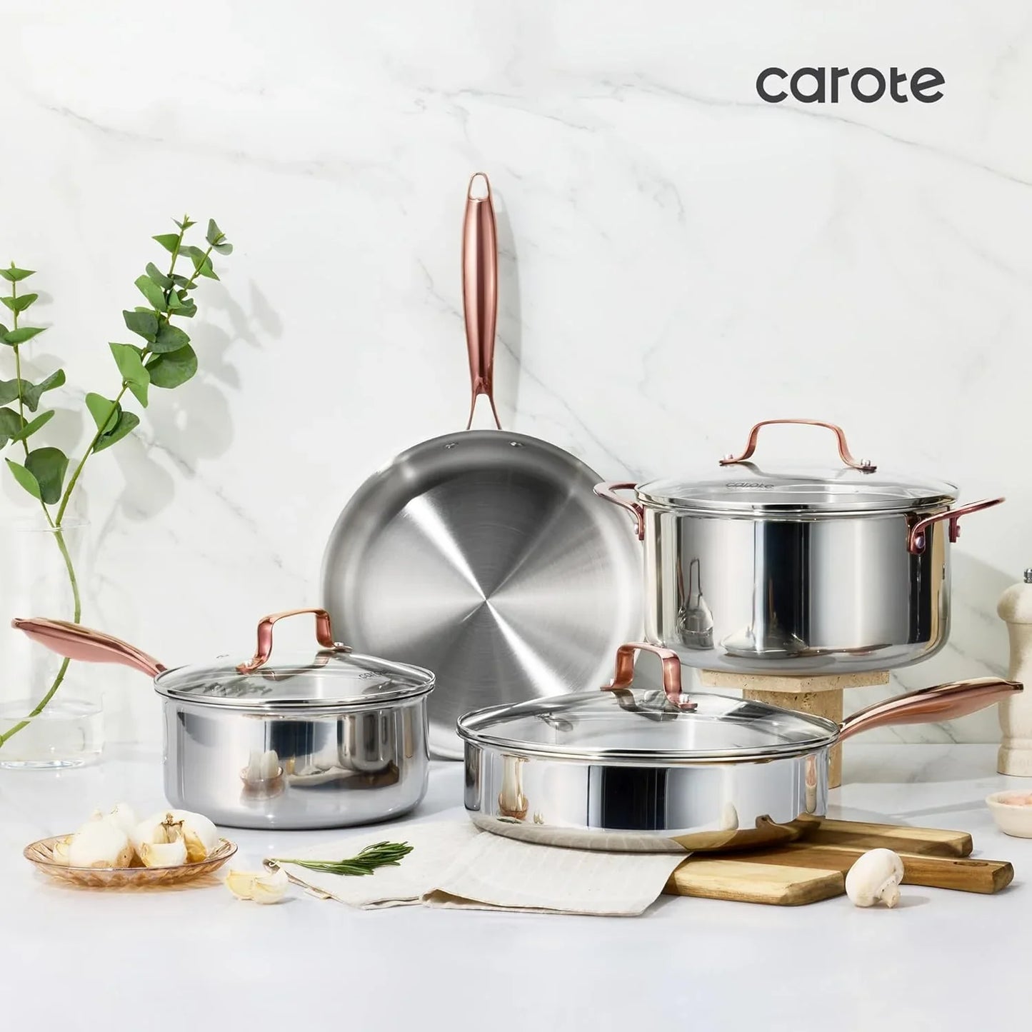 10" Tri-Ply Stainless Steel Deep Frying Pan with Lid, Non-Toxic Saute Pan, Oven Safe, Induction, Ceramic and Gas Cooktops Compatible, Silver