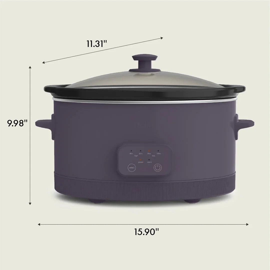 6.0 Qt Programmable Slow Cooker, Ceramic Nonstick Coating, Adjustable Temperature & Cooking Times, Dishwasher Safe Stoneware Pot & Tempered Glass Lid, Tangle Free Cord Wrap, Plum
