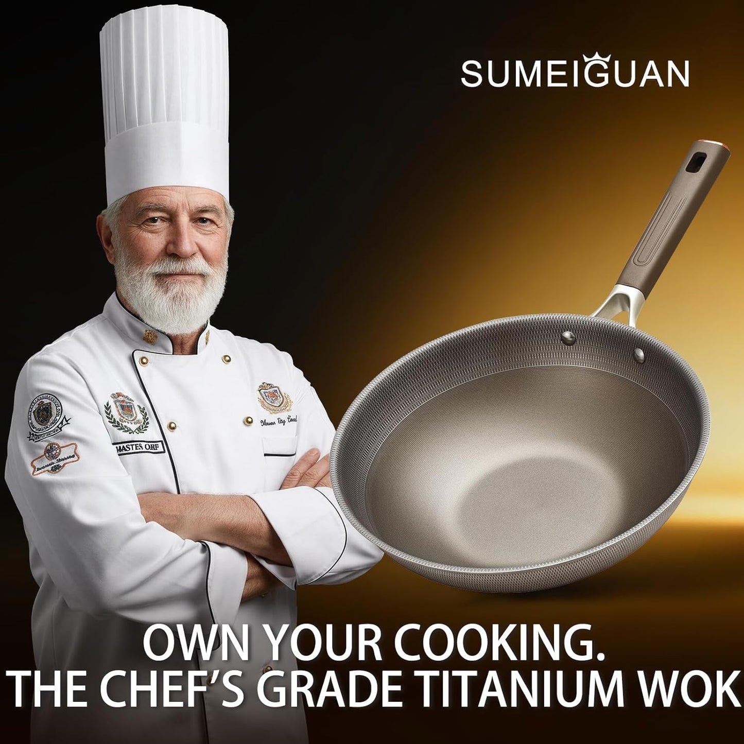 13 Inch Titanium Wok Pan with Lid - Non Stick Frying Pan, Extended Cool-Touch Handle, PFAS/PFOA/PTFE Free Flat Bottom Wok, Dishwasher Safe, Works on All Stovetops Including Induction