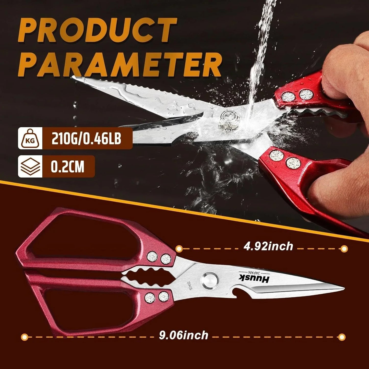 Kitchen Scissors for Food - Stainless Steel Kitchen Shears, Sharp Red Meat Scissors Dishwasher Safe, Heavy Duty Poultry Shears, Japanese Cooking Scissor for Chicken, Christmas Gift for Men Women