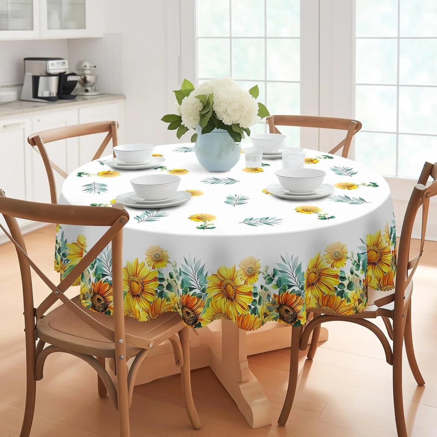 Sunflower round Tablecloth 60Inch,Tablecloth Waterproof and Wrinkle-Free, Boho Table Covers, Summer Decorations for Home