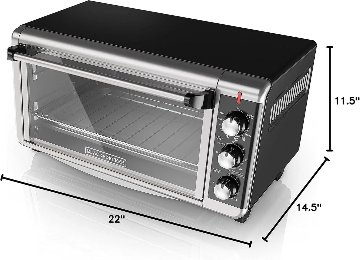 TO3250XSBD 8-Slice Extra Wide Convection Countertop Toaster Oven, Includes Bake Pan, Broil Rack & Toasting Rack, Stainless Steel/Black