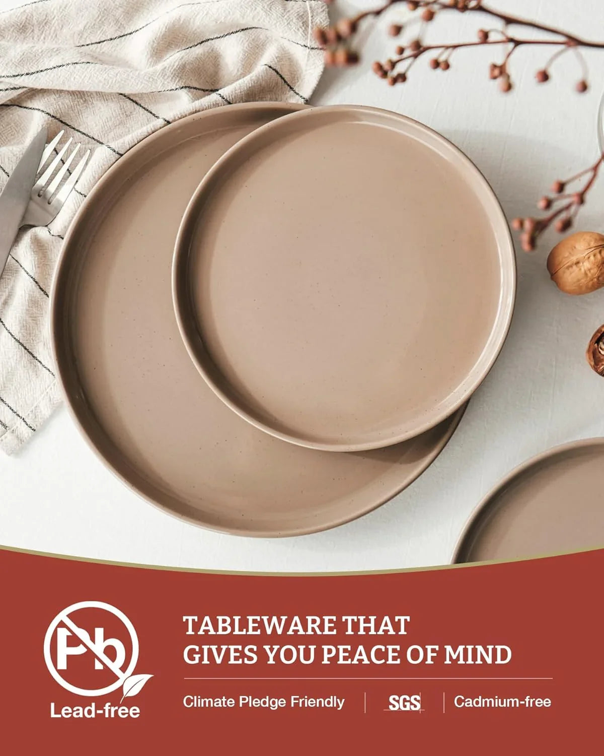 Milkyway Dinnerware Sets, 24 Piece Dish Set, Plates and Bowls Sets for 8, Cinnamon Brown