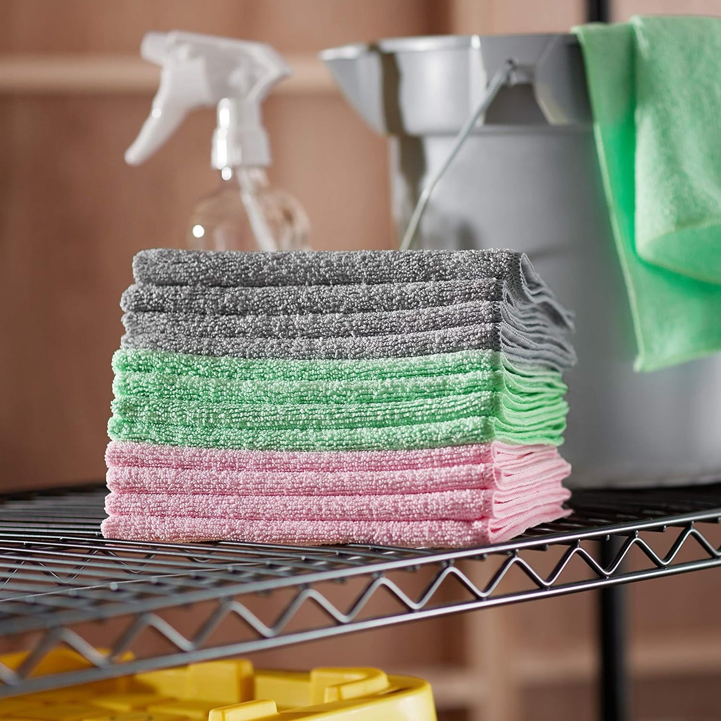 Microfiber Cleaning Cloths, Ultra-Soft and Highly Absorbent, Streak-Free, Lint-Free, Scratch-Free, Washable, for Car Detailing and Glass Cleaning, 16" X 12", Green/Gray/Pink, 24-Pack