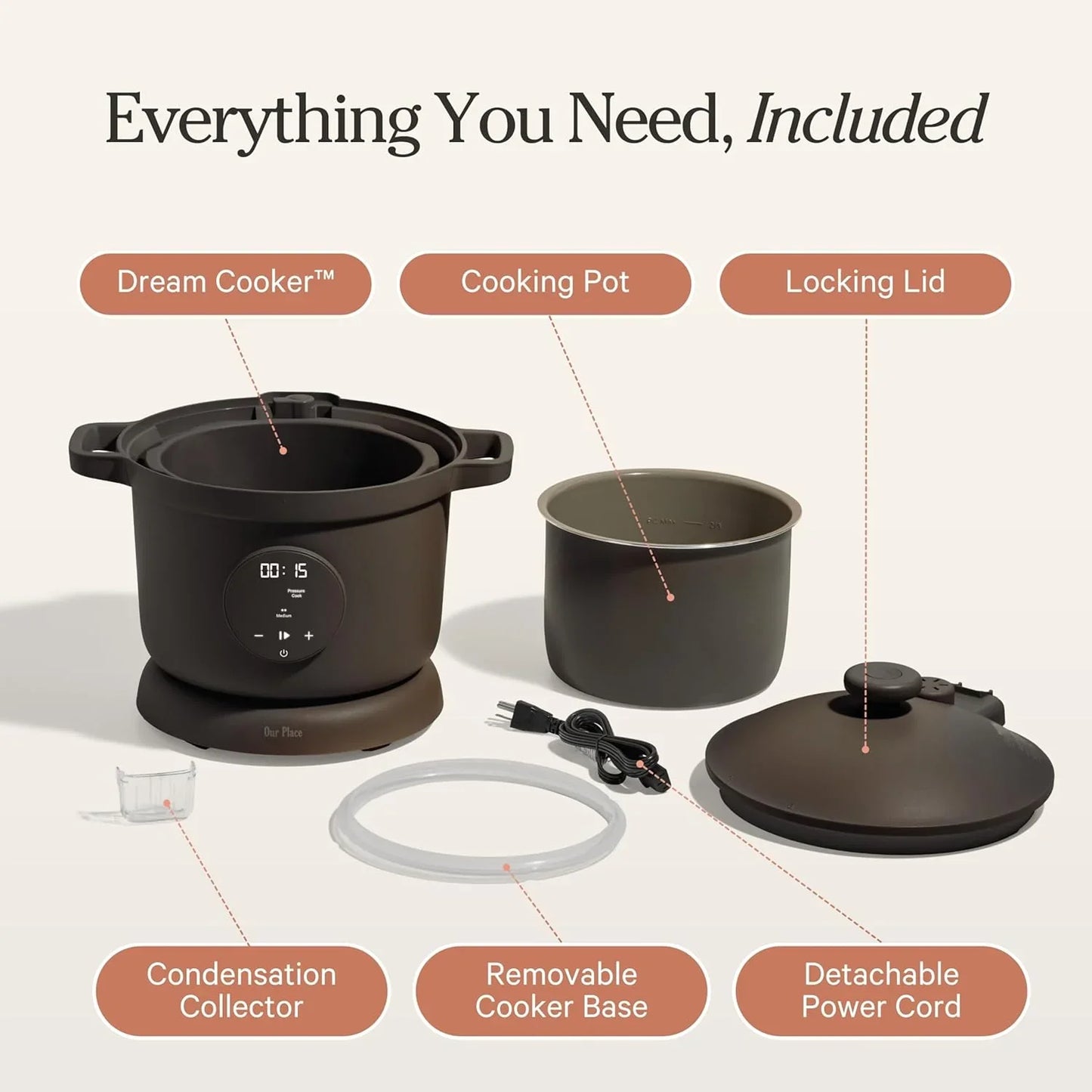 Dream Cooker | 6 Qt Ceramic Nonstick Multicooker & Pressure Cooker with Touchscreen Controls & Auto Steam Release | 4 Modes: Pressure Cook, Sauté/Sear, Slow Cook & Warm | Char