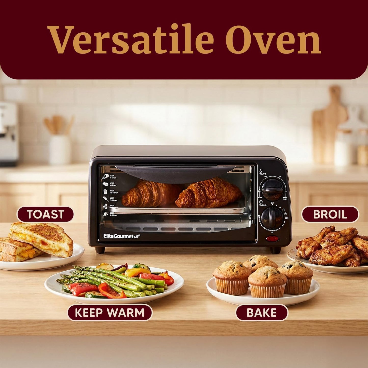 ETO236 Personal Compact 2 Slice Countertop Toaster Oven with 15 Minute Timer & Adjustable Temperature, Bake, Broil, & Toast, Black