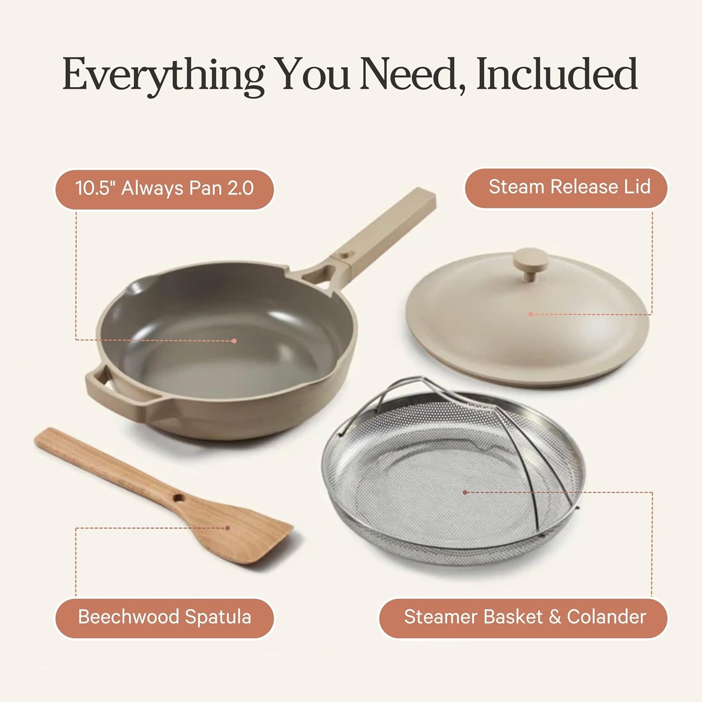 Always Pan 2.0 | 10.5" Ceramic Pan with Modular Lid, Steamer Basket & Spatula | Patented 10-In-1 Nonstick, Non-Toxic Cookware Made without PFAS | Induction & Oven-Safe up to 450°F | Steam