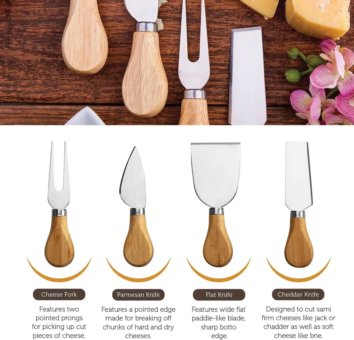 Charcuterie Boards Gift Set - Bamboo Cheese Board Set Charcuterie Tray & Serving Platter for Hosting & Entertaining, Wooden Cheese Platter, Kitchen Gifts for Women, Gifts for Home, Wedding & Birthday