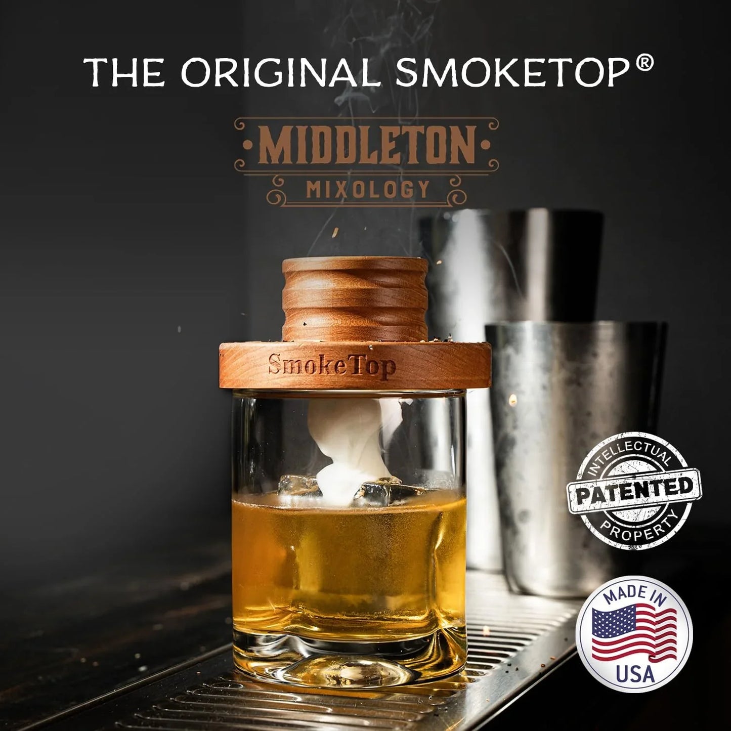 Smoketop® Cocktail Smoker Kit 5 Pack - Old Fashioned Chimney Drink Smoker for Cocktails, Whiskey, & Bourbon with 2Oz Sample Wood Chips - by Middleton Mixology