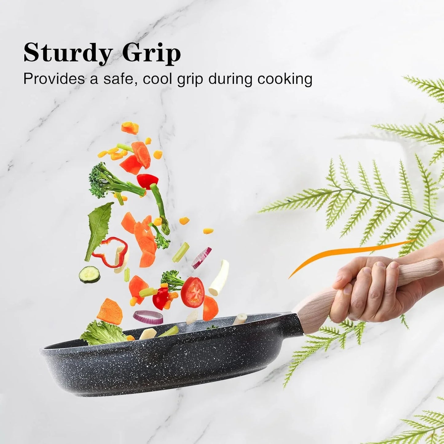 Nonstick Frying Pan Set with Lids, 3 Piece Skillet Set, Healthy Induction Cooking Pan, Stay-Cool Handle, Compatible with All Stovetops, PFOA Free (8, 9.5, 11 Inch)