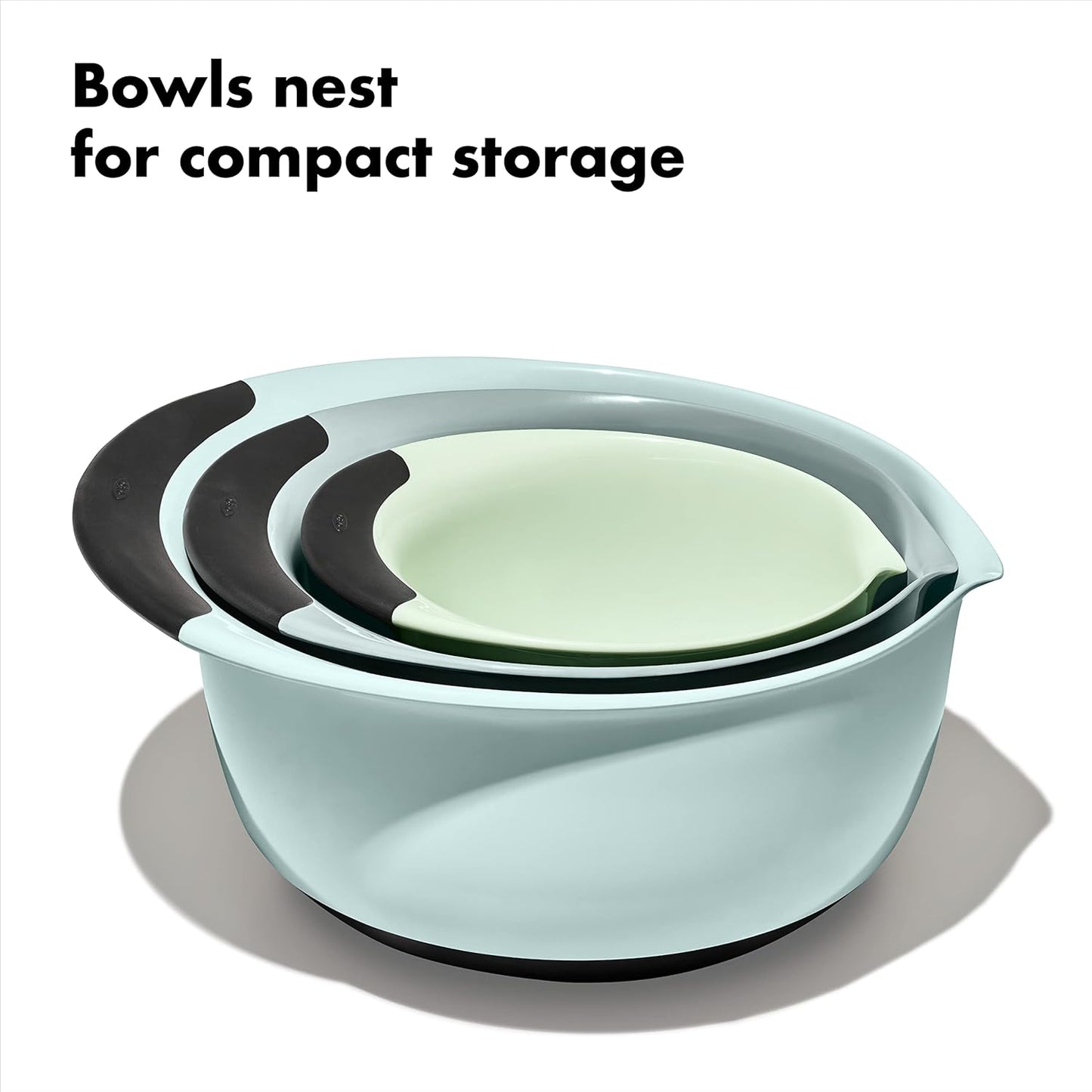 Good Grips 3-Piece Plastic Mixing Bowl Set - Cadet Blue, Tower Gray, Jade, Small, Medium, Large