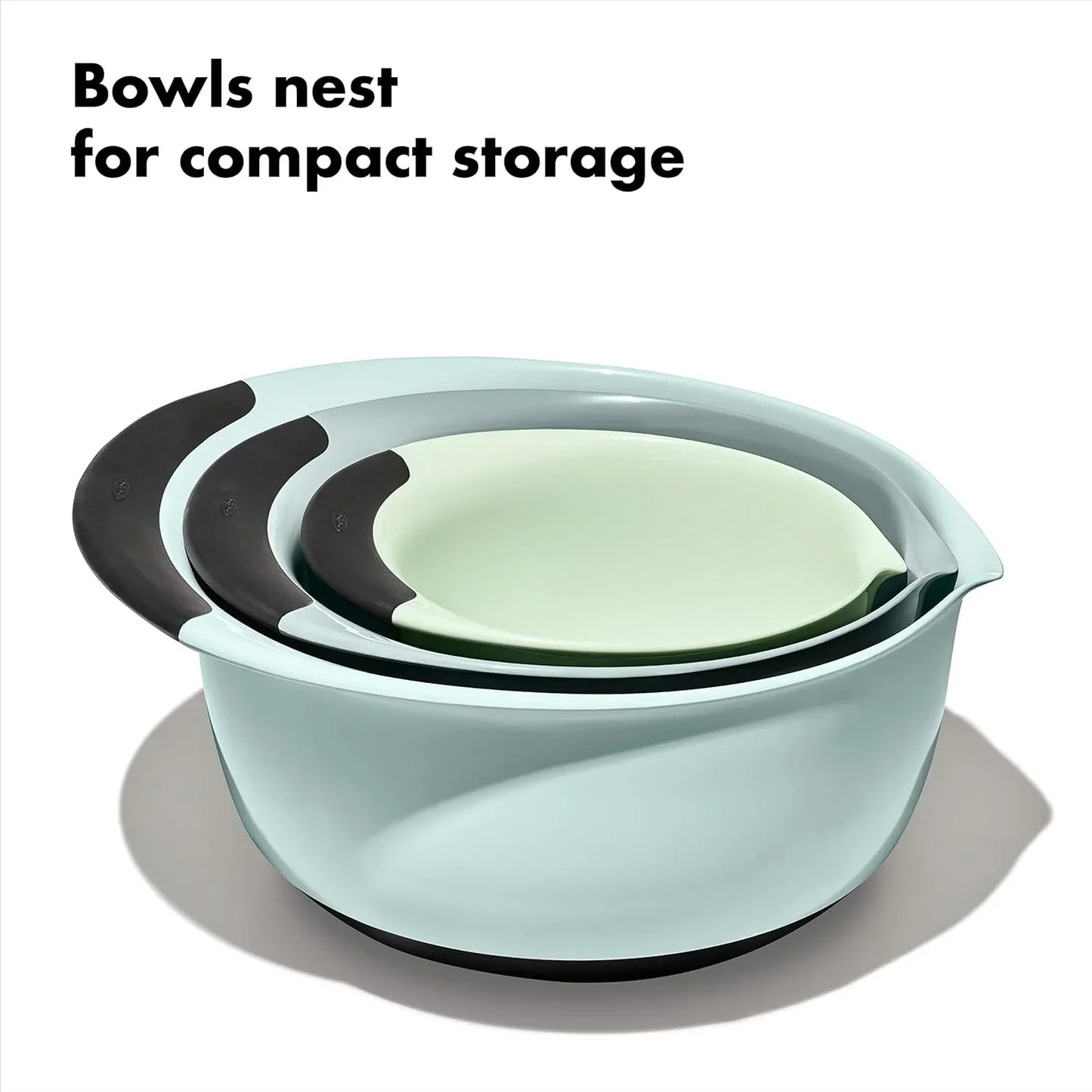 Good Grips 3-Piece Plastic Mixing Bowl Set - Cadet Blue, Tower Gray, Jade, Small, Medium, Large