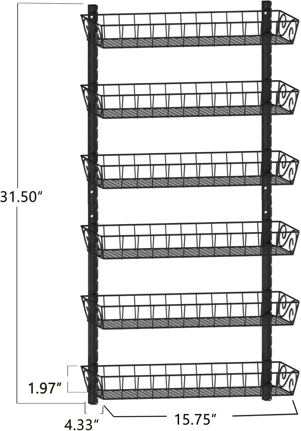 Adjustable Wall Mount Spice Rack, 6-Tier Dual-Use (Multi-Use) Organizer, Black
