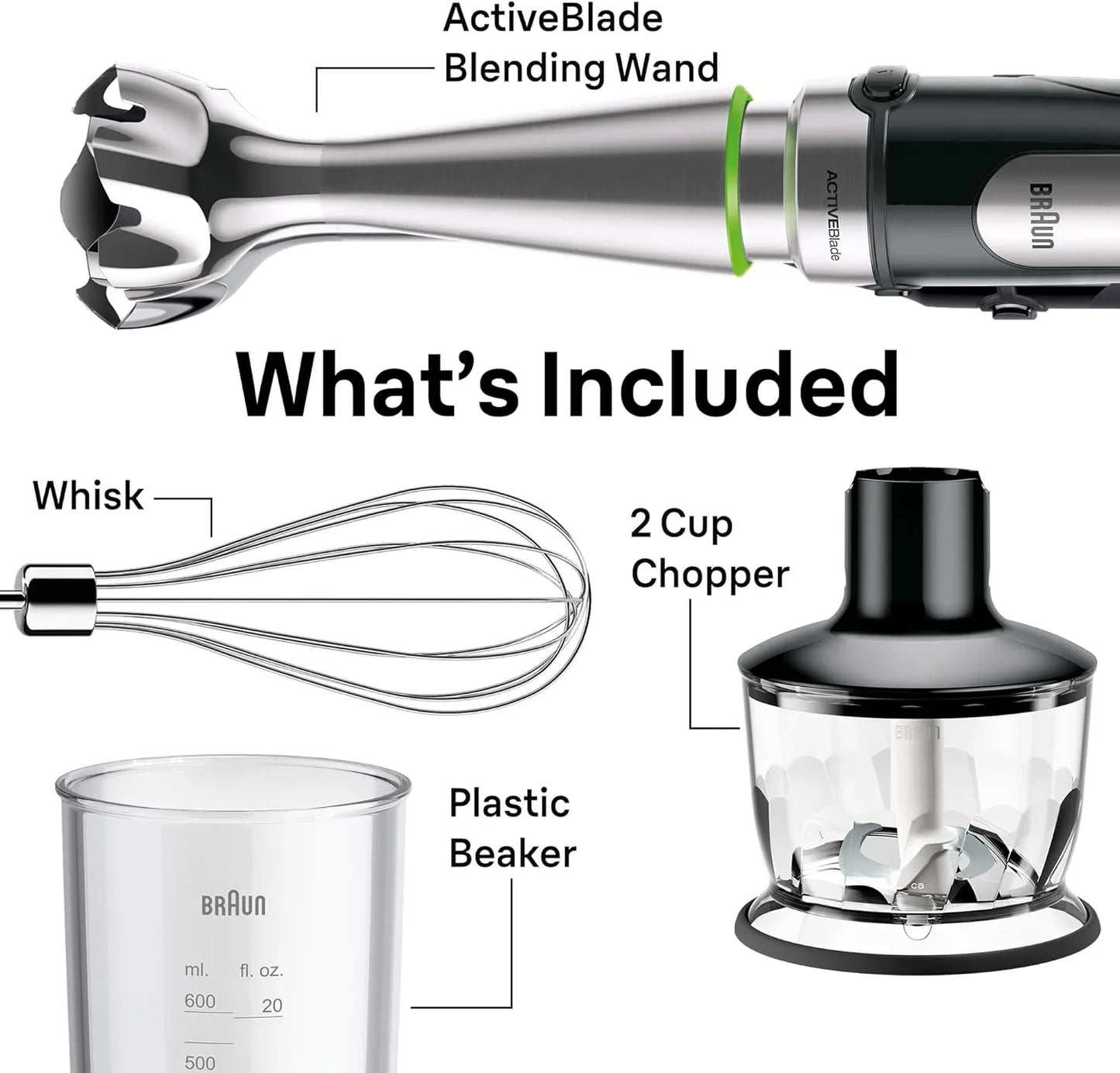 Multiquick 7 3-In-1 Immersion Blender with Food Processor – Powerful Handheld Electric Stick Blender - Emulsifier for Chopping, Beating & Whisking - Ideal for Soup, Puree, Smoothies & More