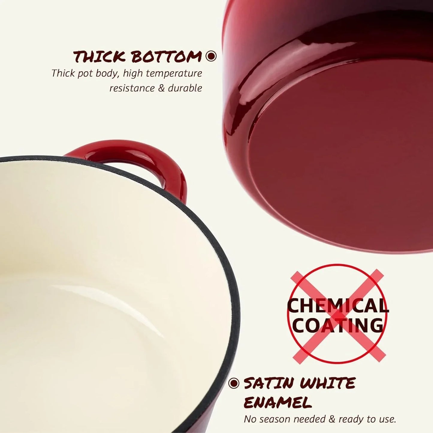 5.5QT Enameled Cast Iron Dutch Oven with Lid Cookbook Heavy-Duty Casserole with Dual Handles for Braising, Stews, Roasting, Sourdough Baking