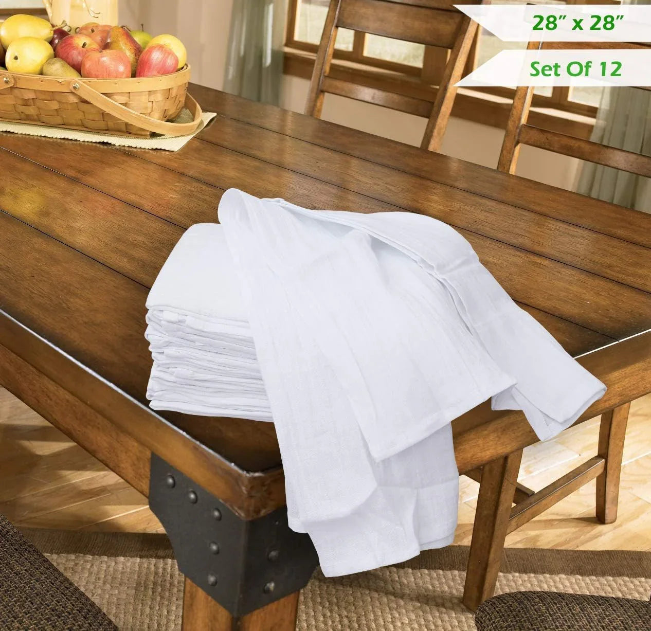 Flour Sack Kitchen Towels (White,12 Pack) 100% Cotton,28X28 Inch Cloth Napkin, Bread Wrapper, Cheesecloth, Multi Purpose Kitchen Dish Towels,Bar Towels, Extremely Absorbent & Sturdy by