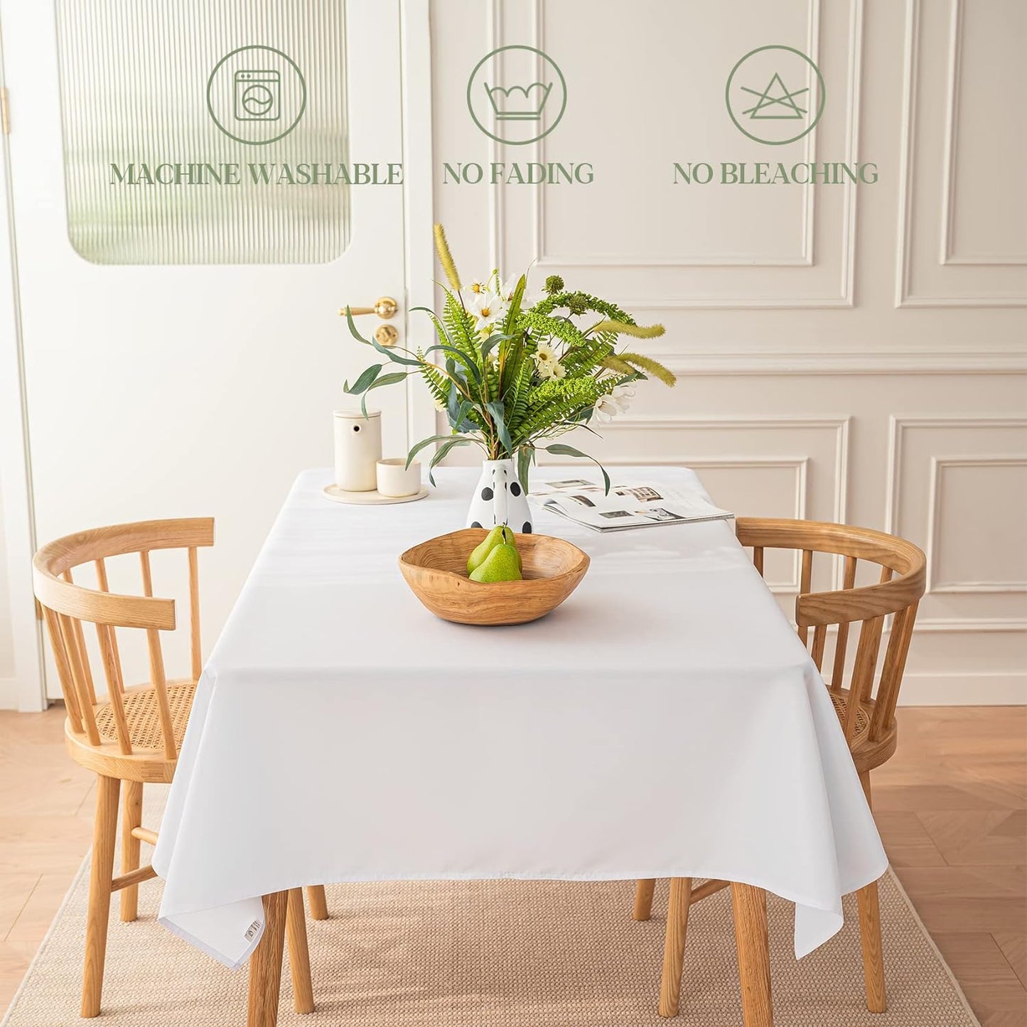 Table Cloth White 60X84 Inch Tablecloth for 6 Foot Rectangle Tables Outdoor Washable Wrinkle Free and Spillproof Polyester Tablecloth for Festival Camping Picnic Party Cover