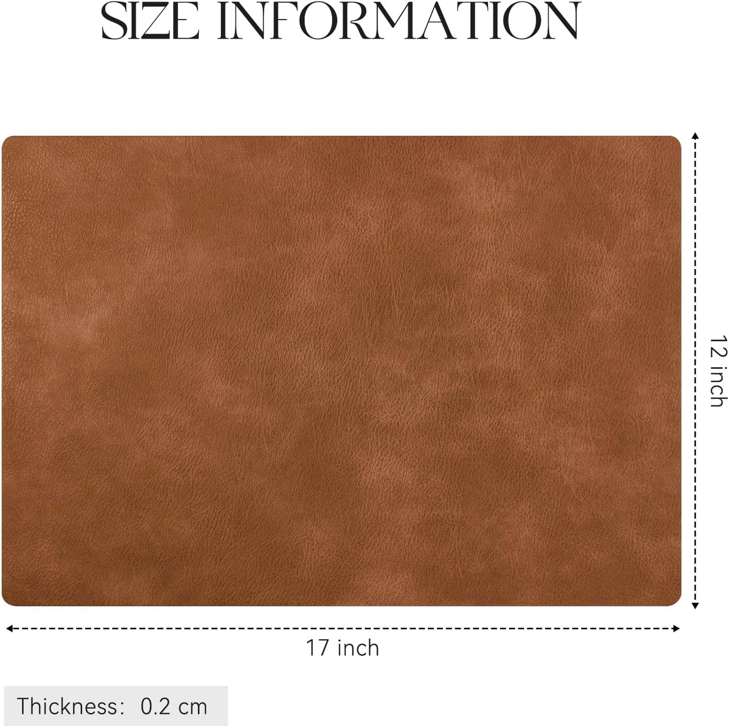 Vinyl Placemats Set of 6-12 X 17 Inch - Faux Leather 100% Waterproof Oil-Proof Wipeable PU Place Mats, Heat Resistant Reversible Table Mats for Kitchen, Dining, Outdoor (Reddish Brown)