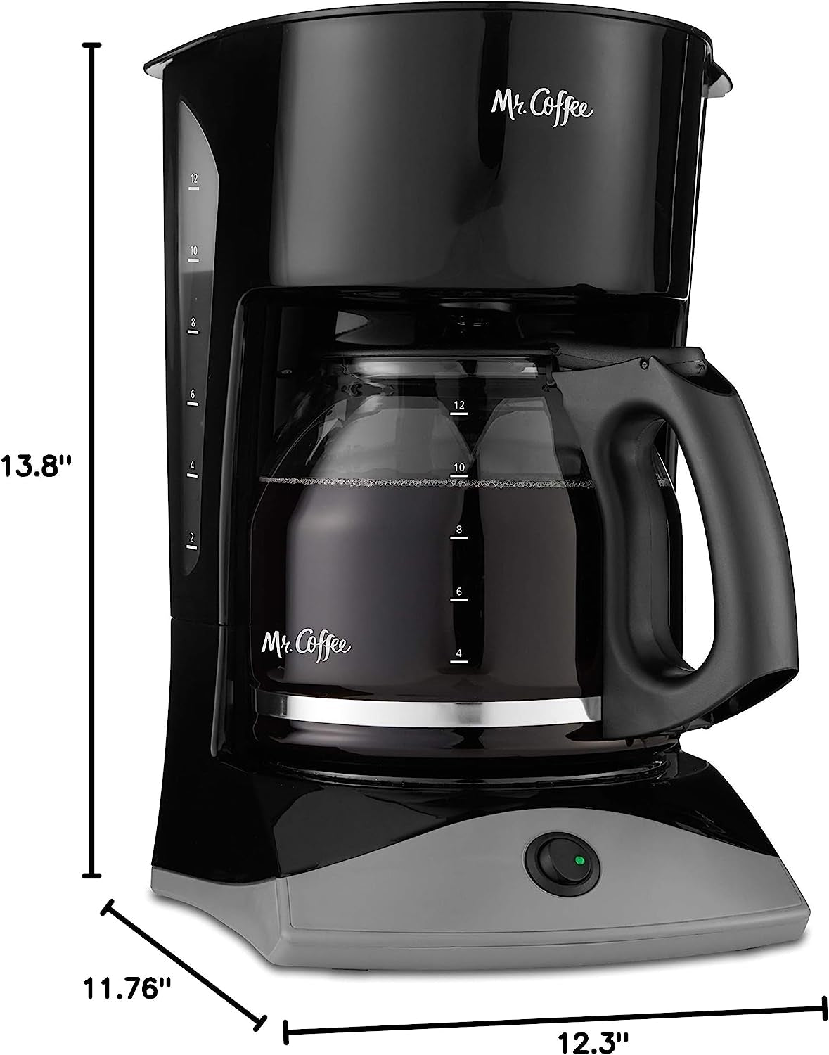 Black Coffee Maker, 12 Cups, with Auto Pause and Glass Carafe, Perfect for Home and Office Use