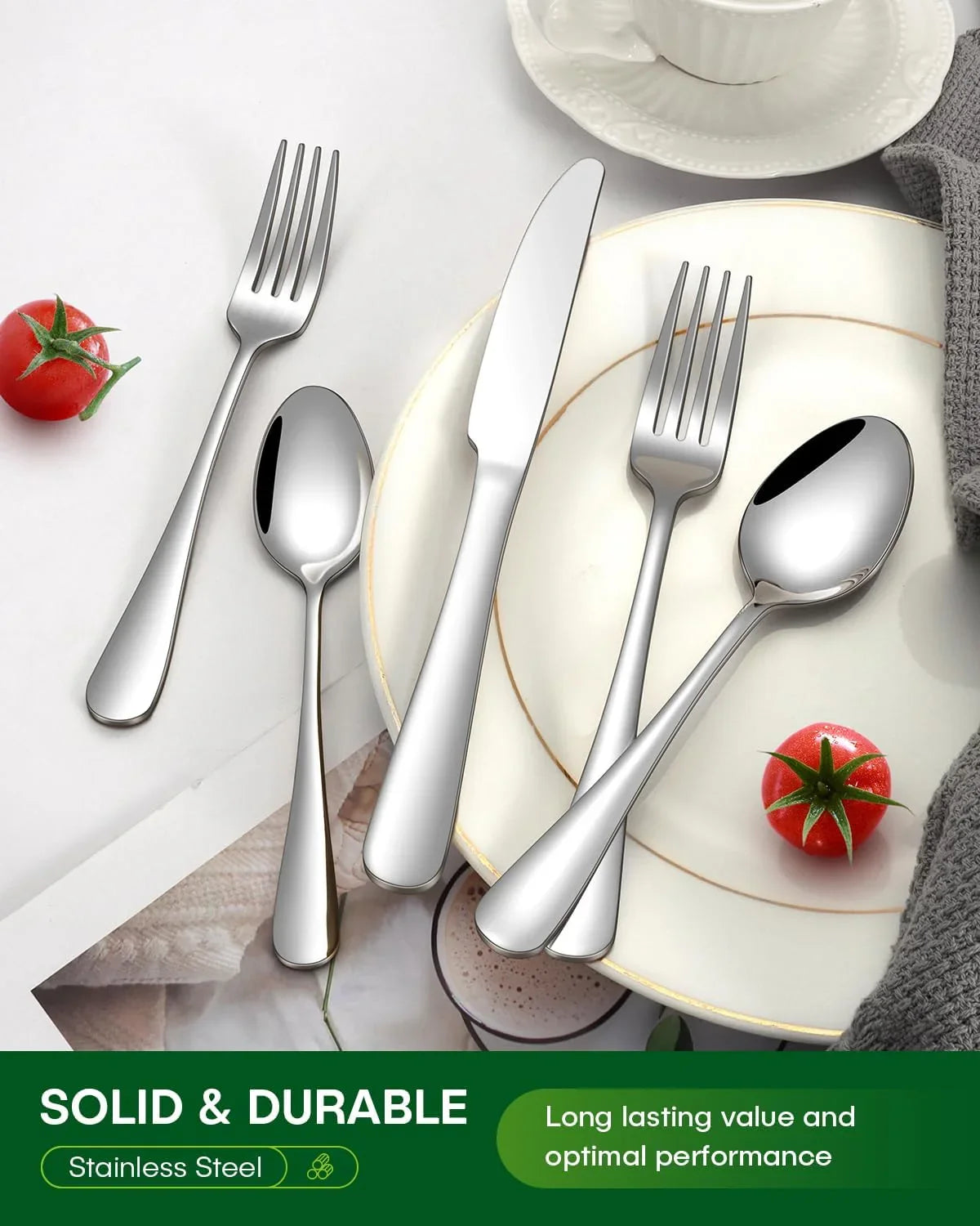 20 Piece Silverware Set, Stainless Steel Flatware Set for 4 Food Grade Novelty Flatware Cutlery Utensil Set Include Knife Fork Spoon Mirror Polished Dishwasher Safe