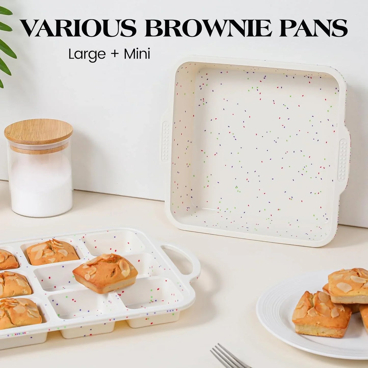 2 Pcs Brownie Pan with Dividers Silicone Nonstick Mini Individual 12 Cup Square Muffin Cupcake Pans with Metal Reinforced Frame(Cream)