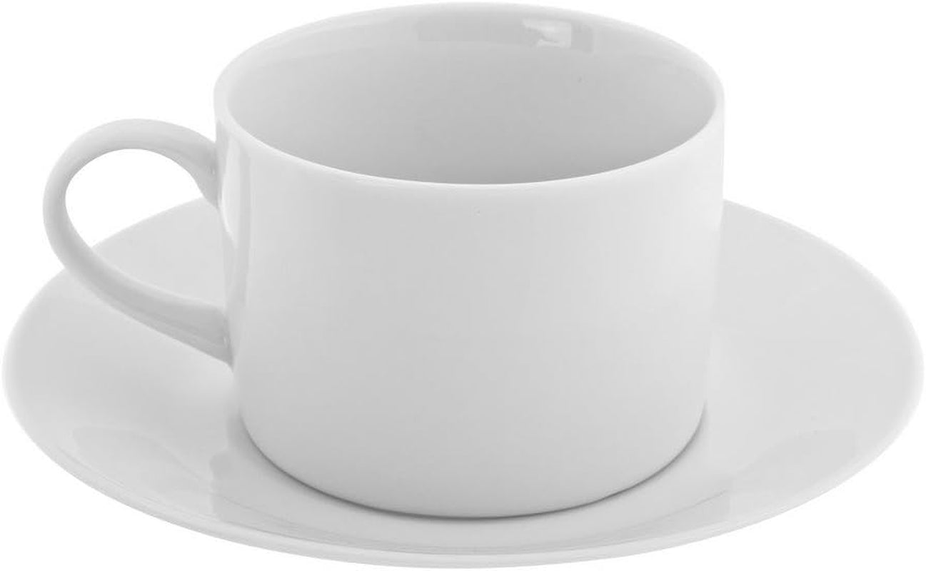 Royal White 8 Oz Can Cup and Saucer, Set of 6, White