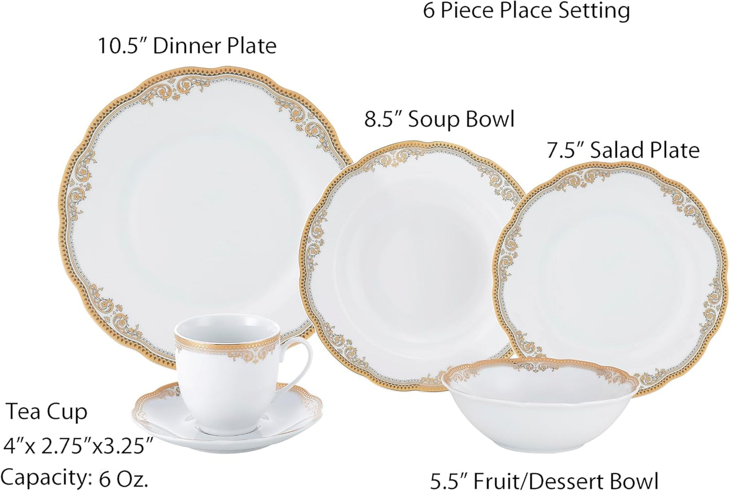 Catherine 24 Piece Porcelain Dinnerware Set, Gold