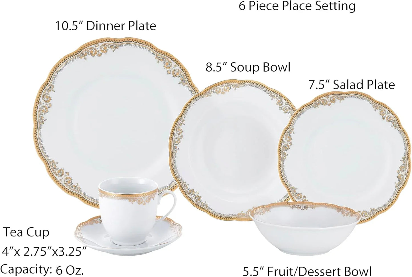 Catherine 24 Piece Porcelain Dinnerware Set, Gold