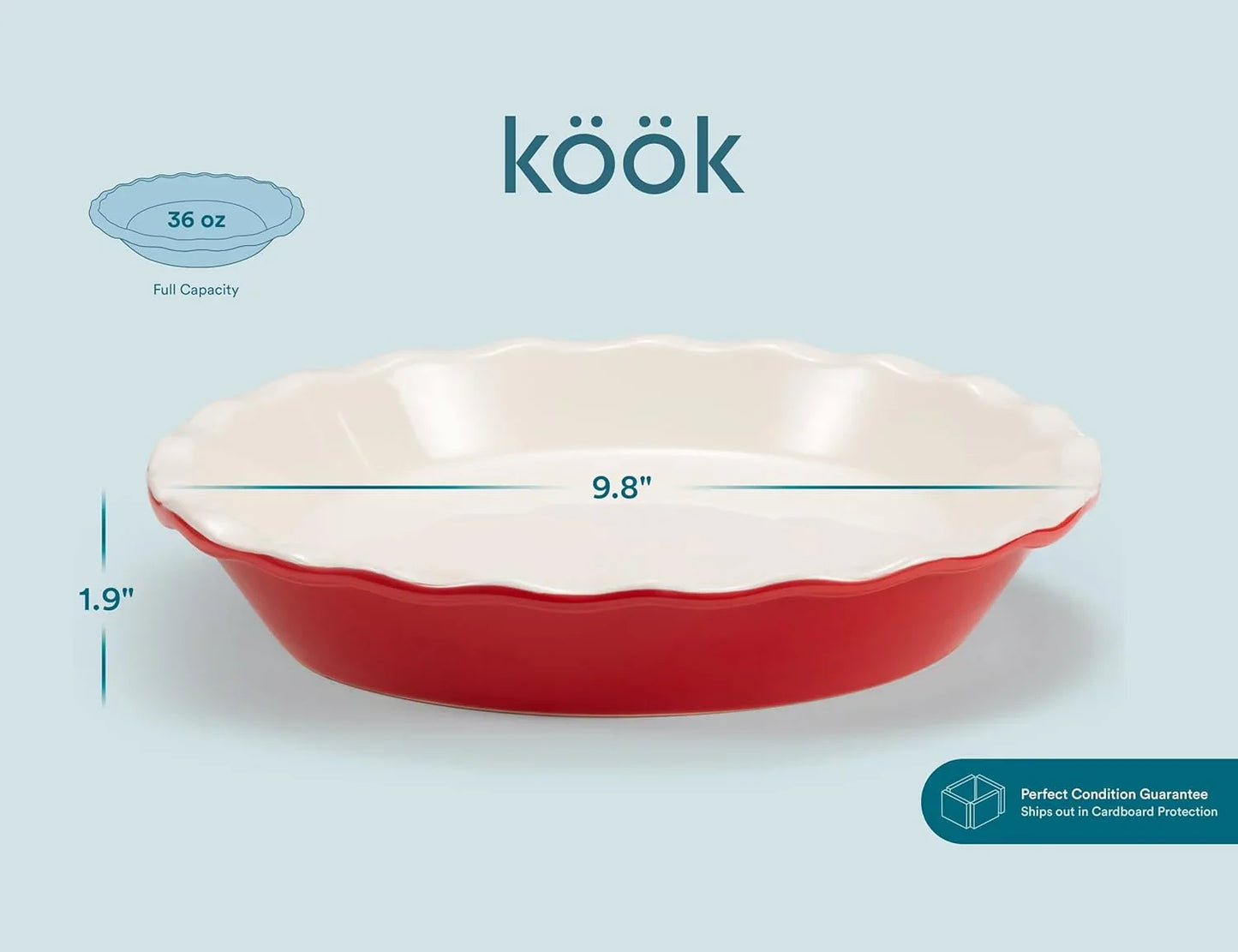 Pie Pan, Ceramic Reusable round Pie Dish, Quiche Baking Dish, Deep, Wave Edge, for Cakes, Tart, Casseroles, Tarts, Microwave, Oven and Dishwasher Safe, 9-Inch, 36 Oz, Set of 2, Cherry