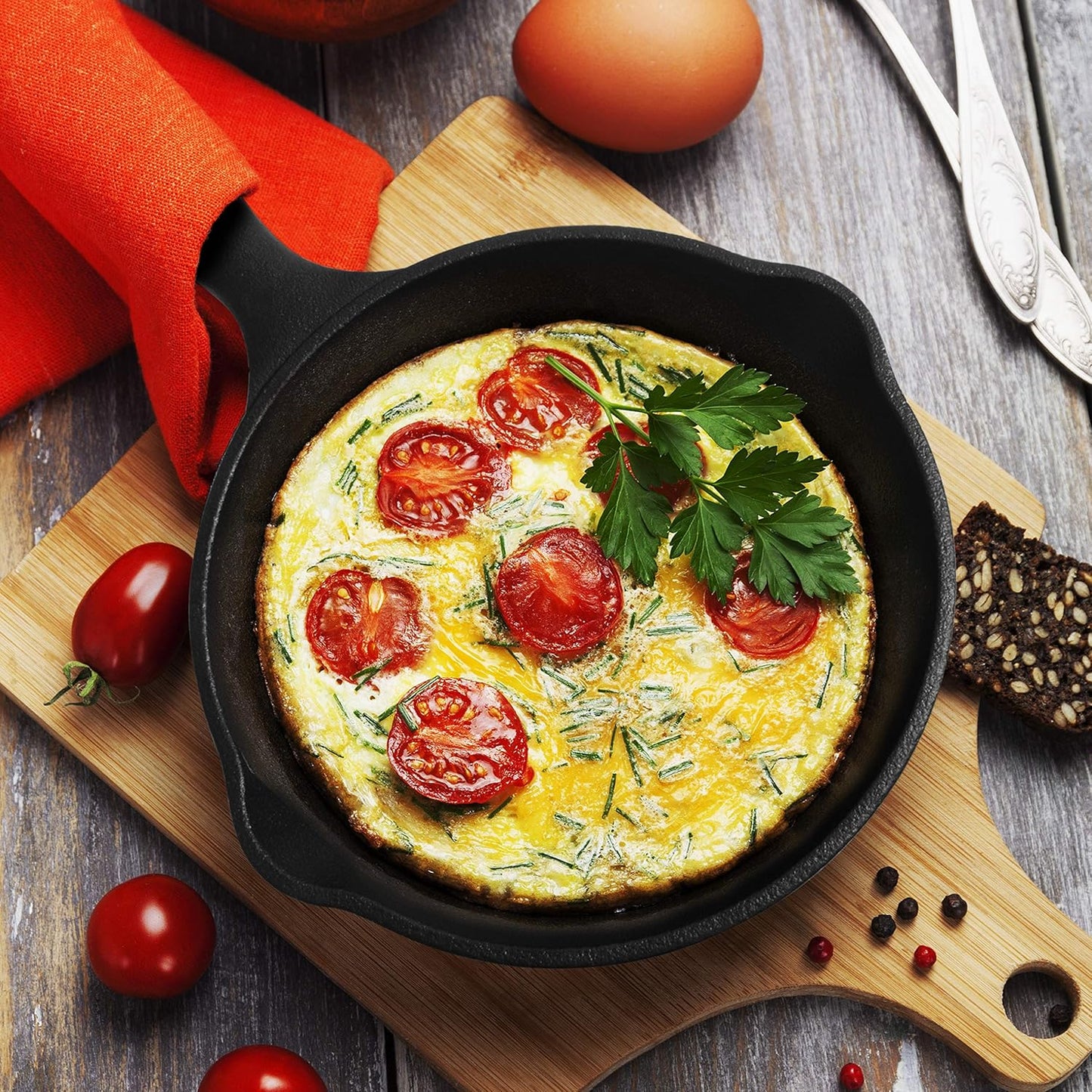 6.5-Inch Cast Iron Skillet Pan, Pre-Seasoned Cast Iron, Integrated Hanging Hole in Handle, Works on All Cooktops Including Induction, Outdoor Skillet for Campfires or Grills, CHFL650