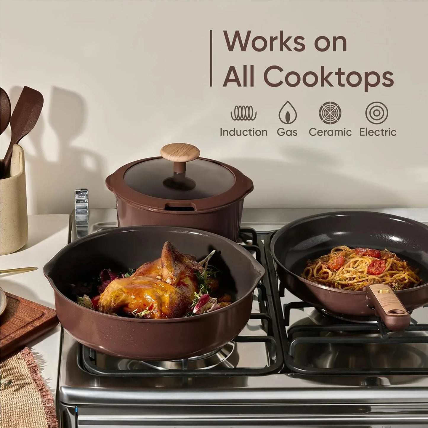 19PCS Ceramic Nonstick Cookware Set, Pots and Pans Set with Detachable Handle, Pfas-Free Non-Toxic, Induction & Oven Safe, Stackable Space-Saving, Dark Choco