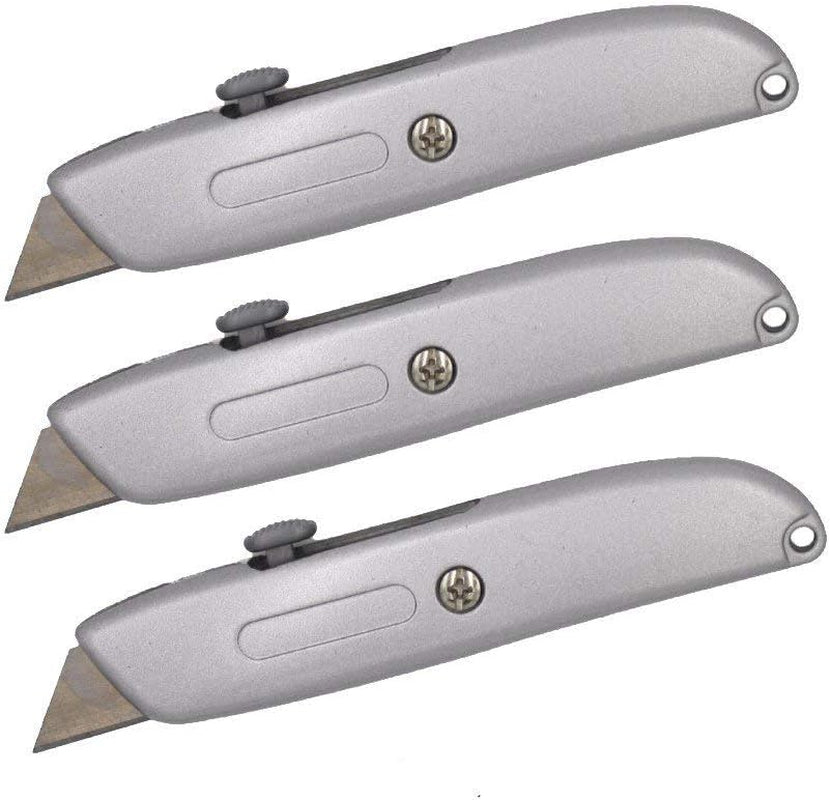® Heavy Duty Box Cutter Retractable Blade Metal Utility Knife (Pack of 3)