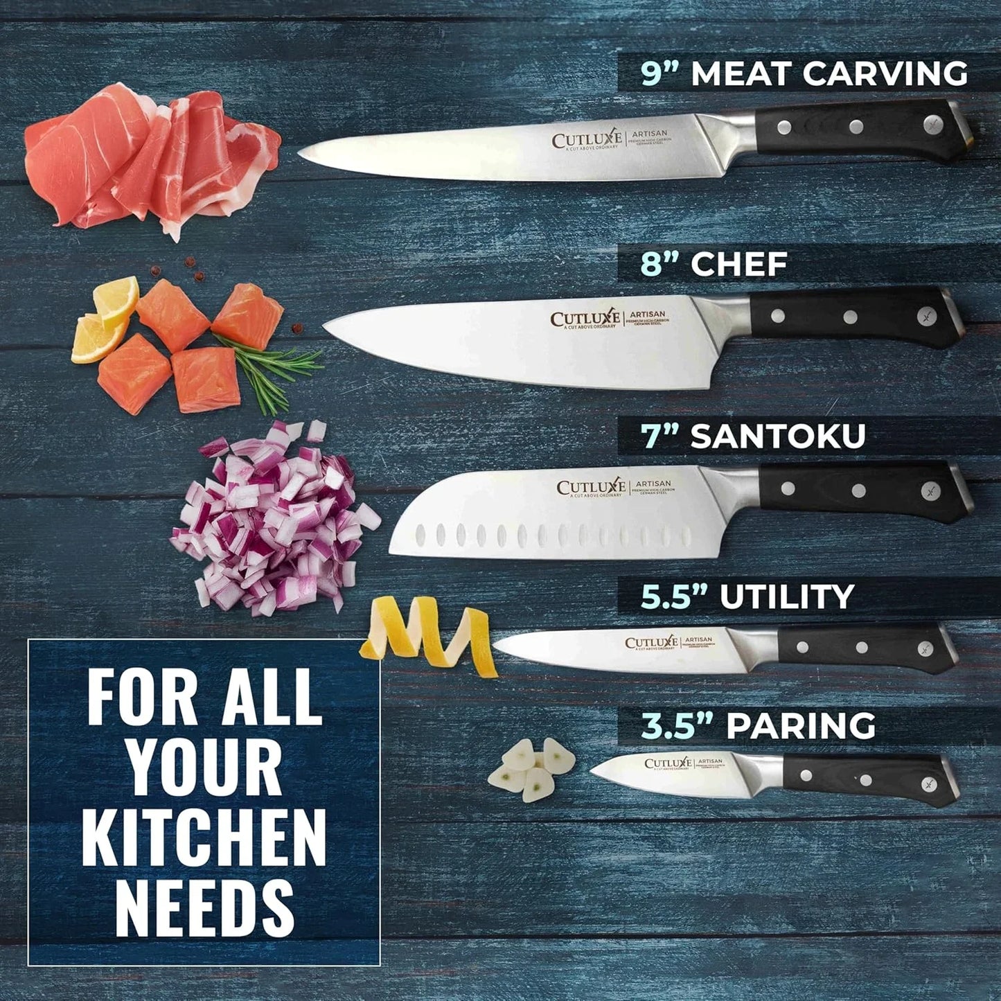 Kitchen Knives, 5 Pcs Chef'S Knife Set – Razor Sharp German Steel, Full Tang, Ergonomic Handles – Artisan Series