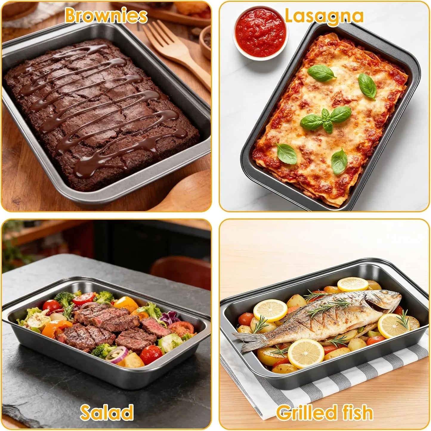 4PCS 9X13 Baking Pan 2 Inch Deep Carbon Steel Deep Baking Pan, Large Rectangular Cake Pan for Roasting and Baking, Multi-Purpose Rectangle Cake Pans for Family Batch Cooking
