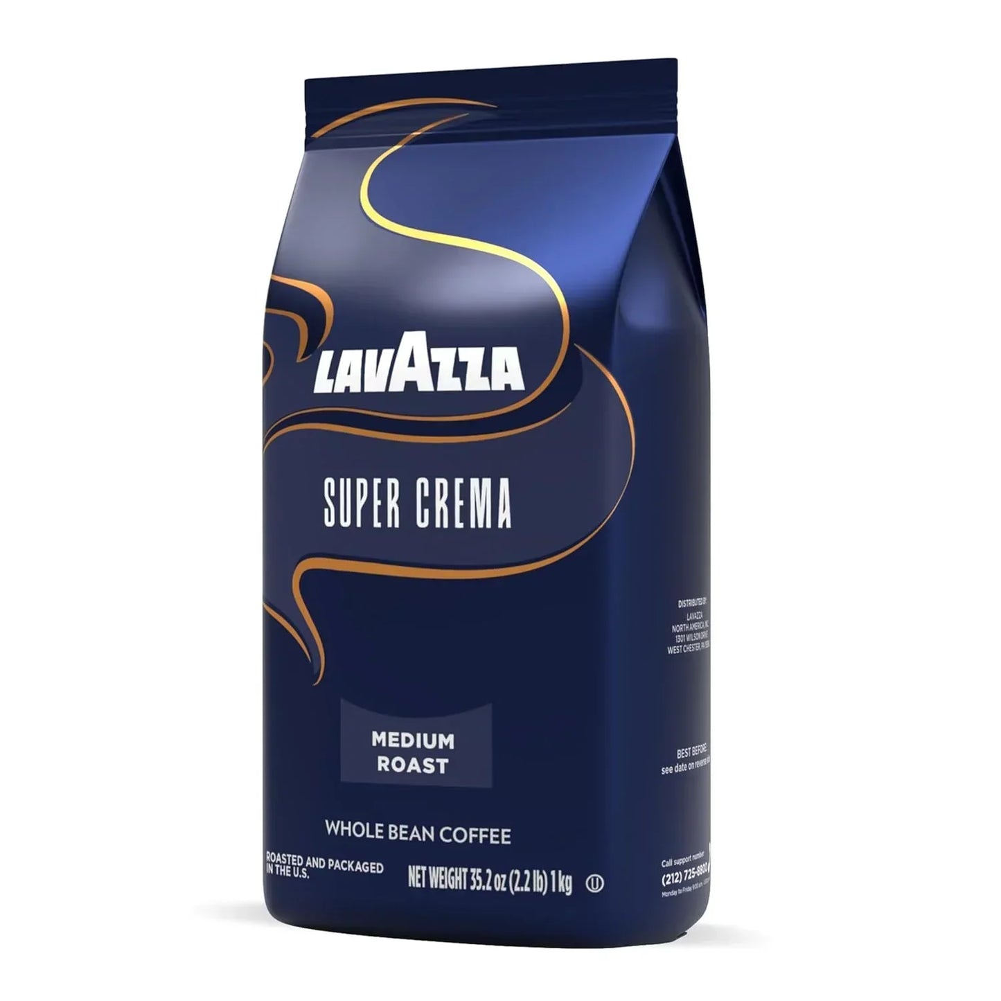 Lavazza Super Crema medium roast whole bean coffee, 1kg bag for rich espresso and daily brewing