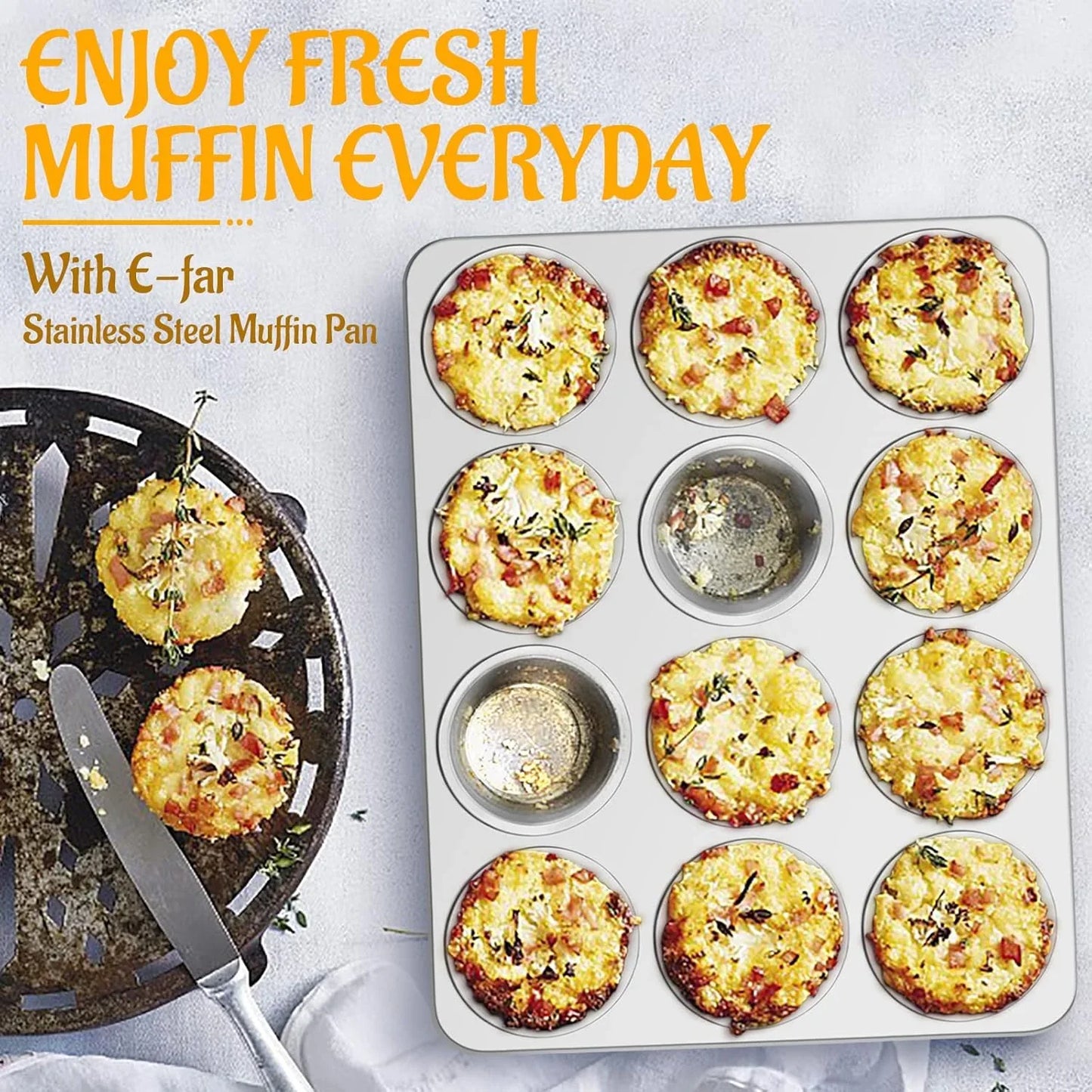 Muffin Pan 12-Cup, Set of 2, Stainless Steel Cupcake Pan Metal Muffin Baking Tins for Oven, Regular Size & Easy Clean, Non-Toxic & Dishwasher Safe
