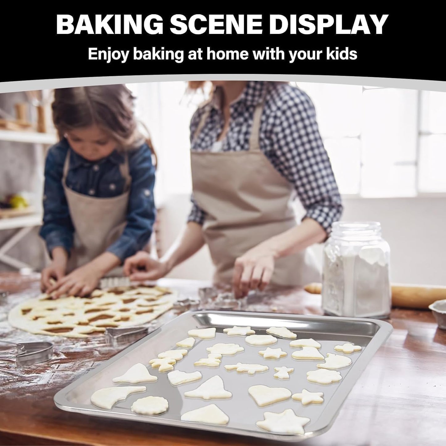 Set of 3 Baking Sheet, Stainless Steel Cookie Sheet Baking Sheet Pan, 9/12/16 Inch Cookie Tray Pans for Baking, Non Toxic & Easy Clean
