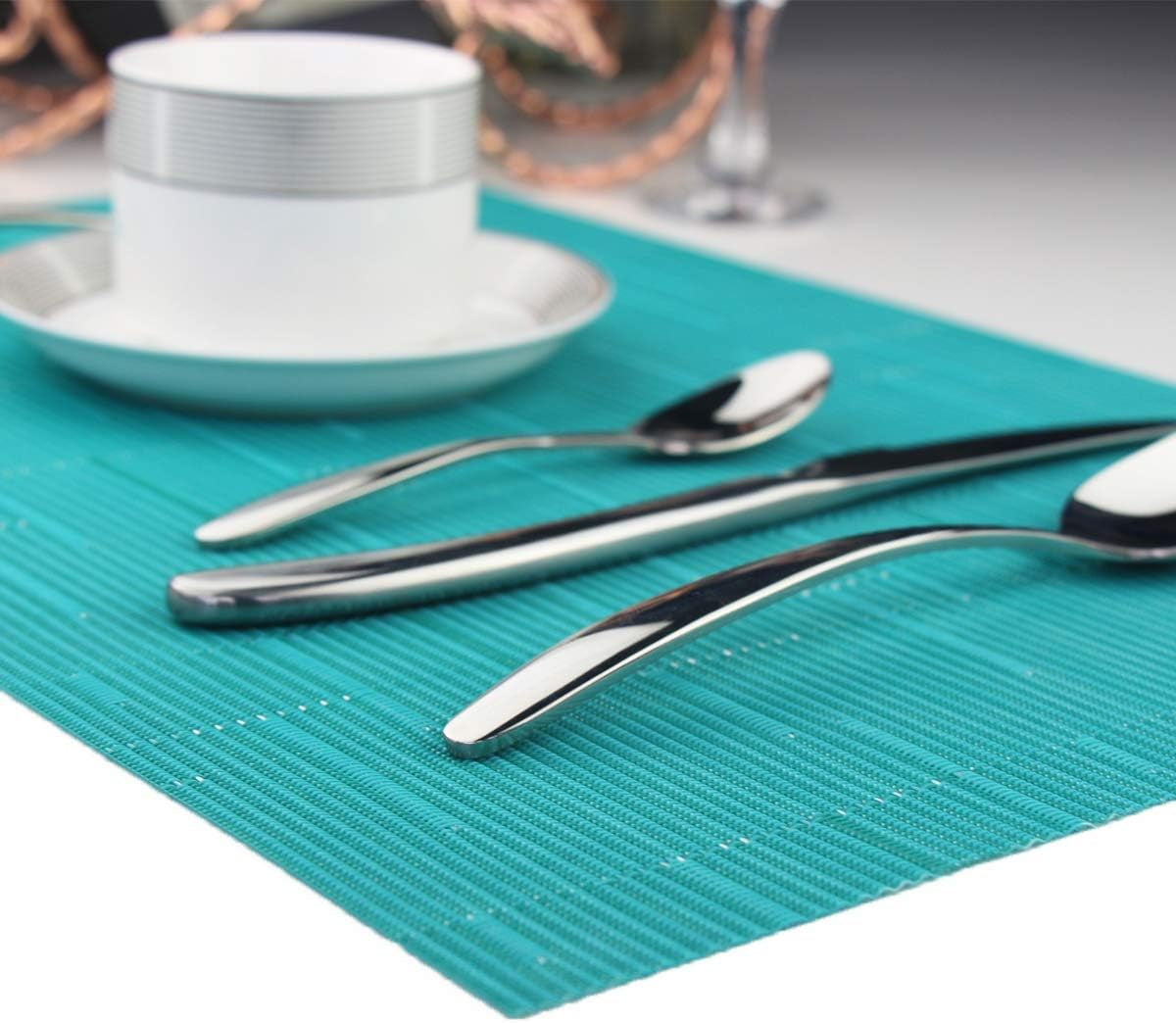 Plastic Placemats,Non Slip Washable Placemats for Dining Table Wipe Clean Table Mats Set of 6 (Cyan Blue)