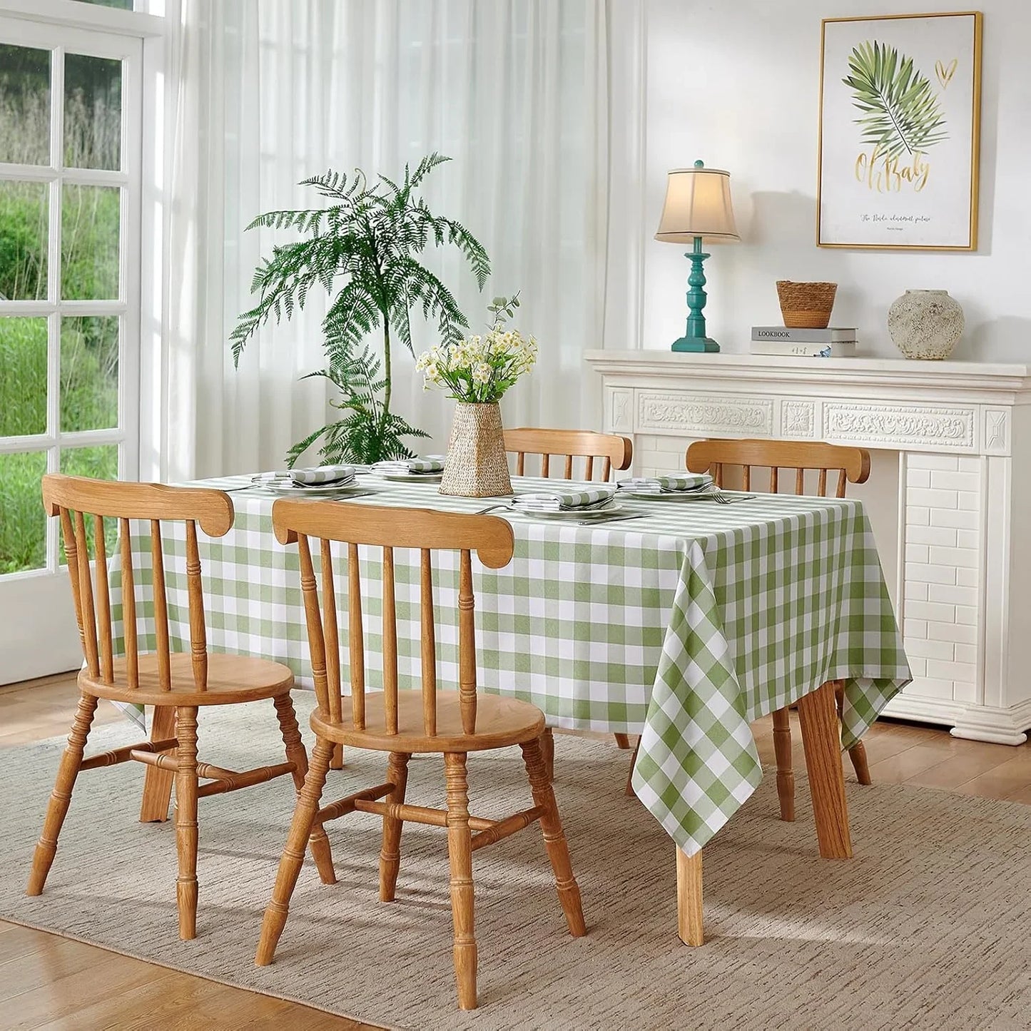 Checkered Tablecloth Rectangle Waterproof Gingham Table Cloth Washable Buffalo Plaid Table Cover Wrinkle Free for Kitchen, Dining and Outdoor Picnic, 60 X 120 Inch, Sage Green and White