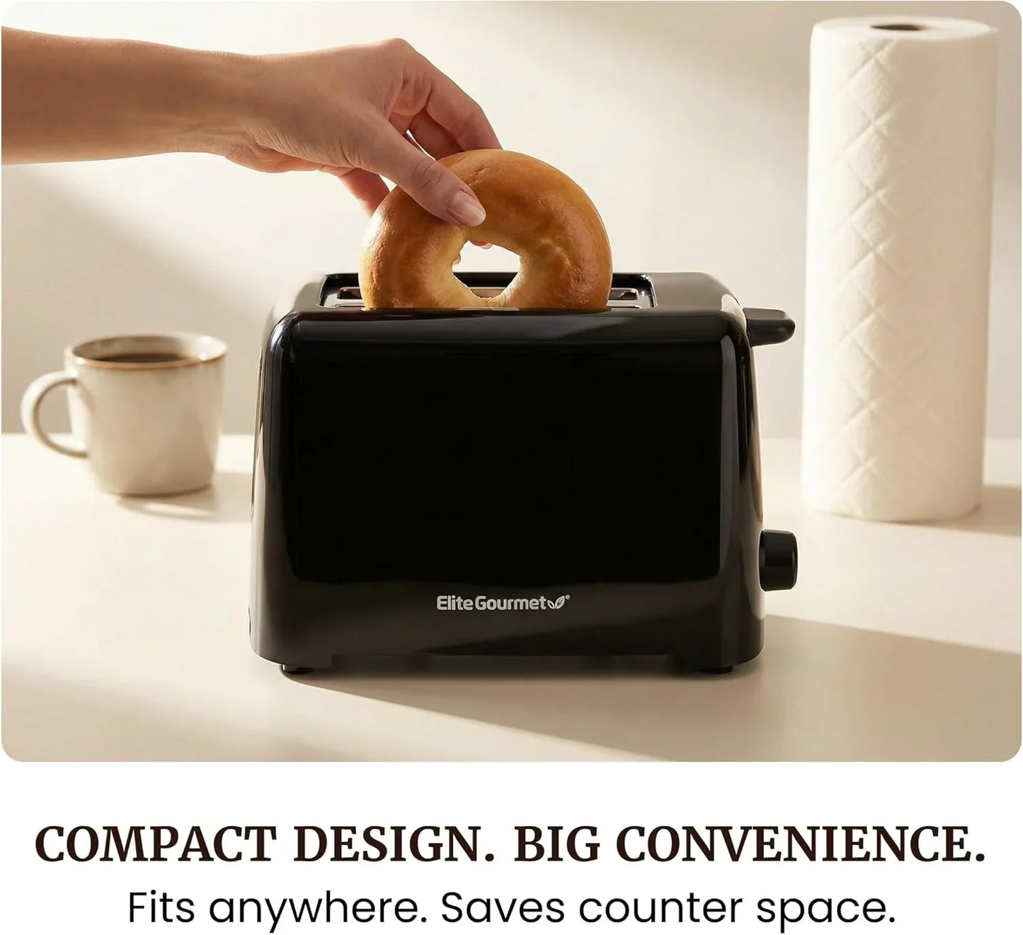 2-Slice Cool Touch Toaster – 6 Browning Levels, Extra Wide 1.25” Slots for Bagels & Thick Bread, Cancel Function, Compact, ETL Certified, Black