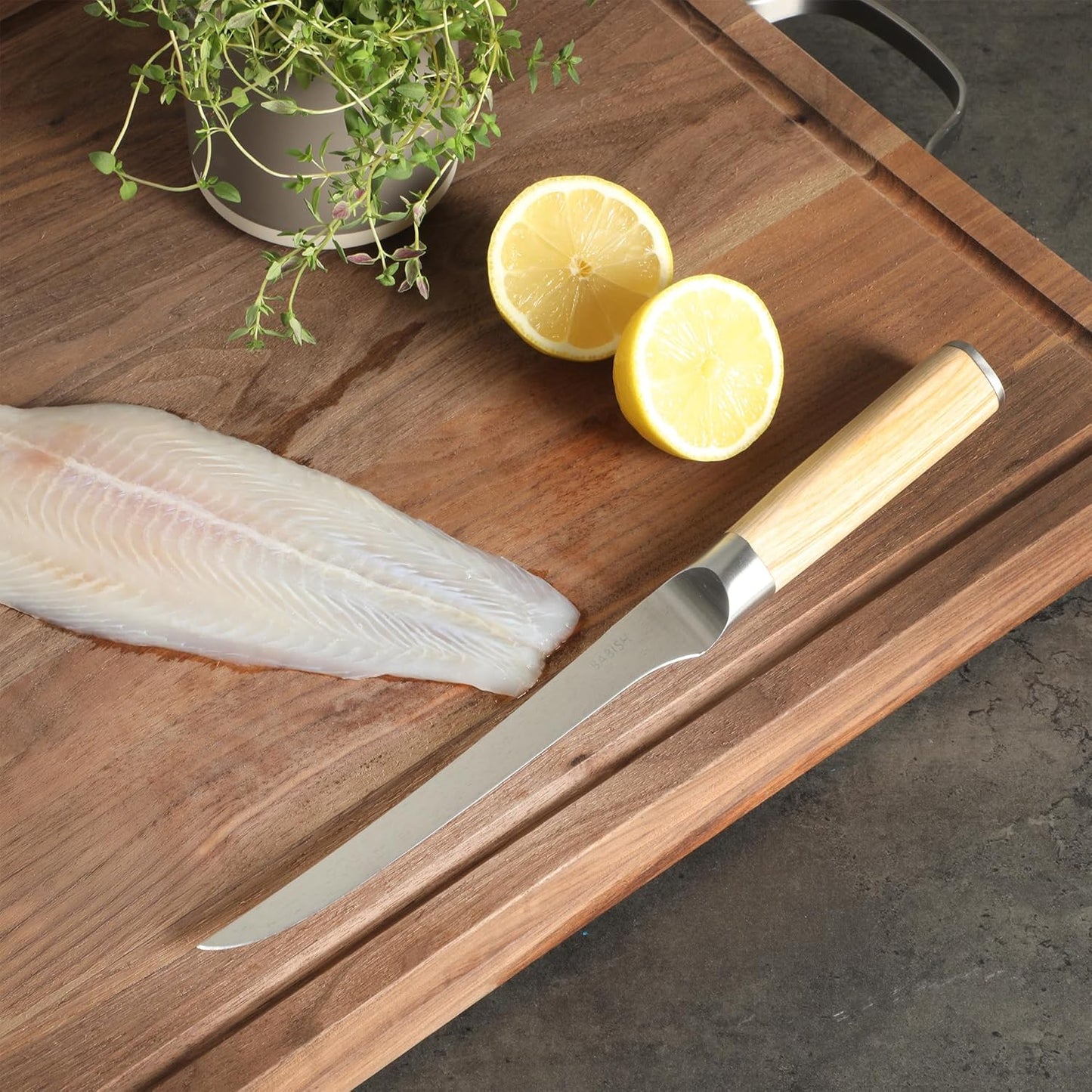1.4116 German Stainless Steel Boning & Fillet Knife with Light Pakka Wood Handle – 6-Inch Full-Tang Flexible Kitchen Knife for Meat, Poultry, Fish & Precision Butchering