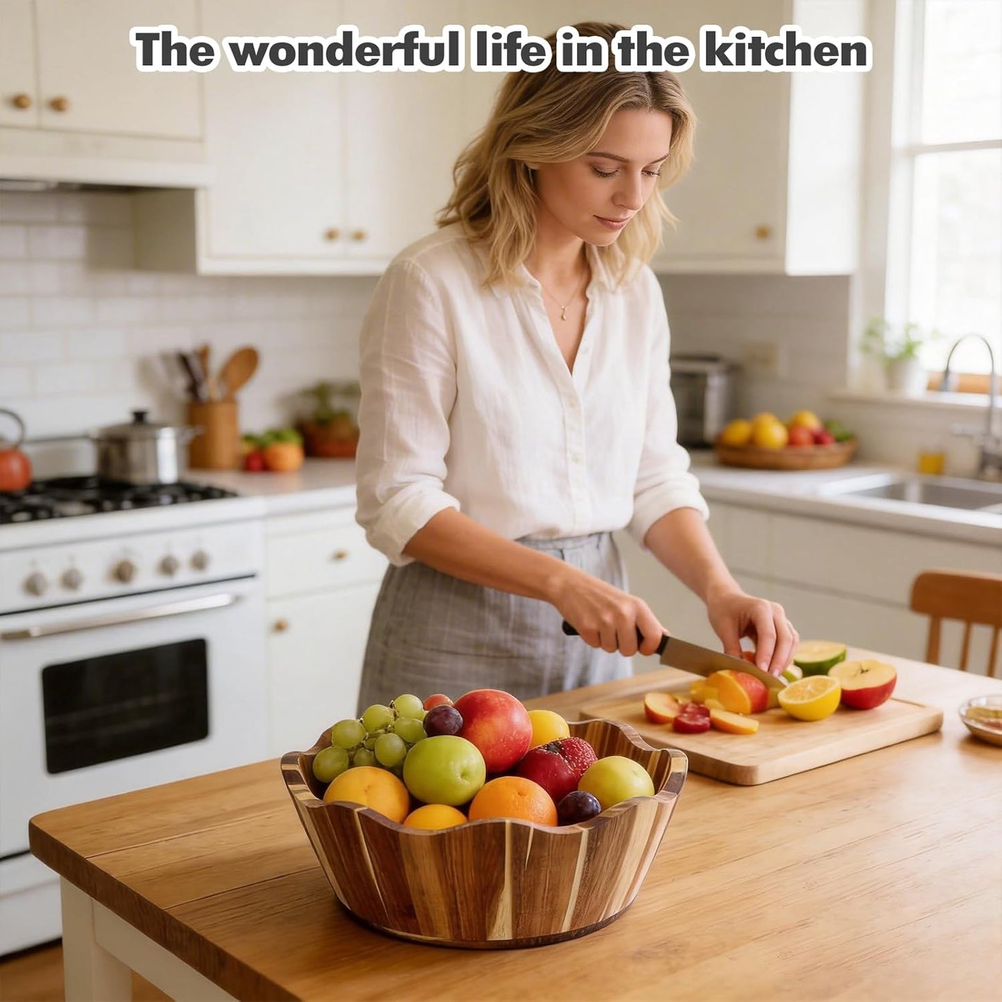 Wooden Fruit Bowl Large Serving Bowl for Kitchen Counter Ideal for Fruit Salad Mixing Snacks Desserts and Bread