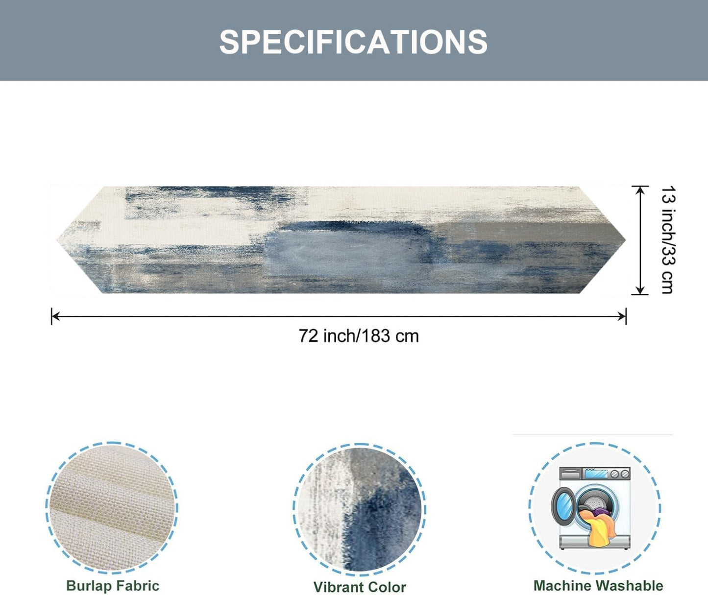 Blue and Grey Table Runner 13X72 Inch Modern Abstract Art Painting Kitchen Dinning Table Decoration for Home Party Décor