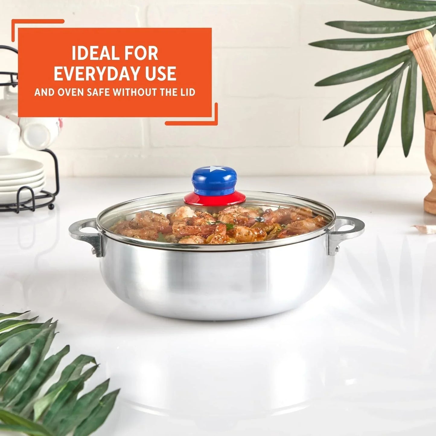 3.2Qt Boricua-Themed Aluminum Caldero with Lid, Caribbean Dutch Oven for Rice, Stews & Everyday Cooking