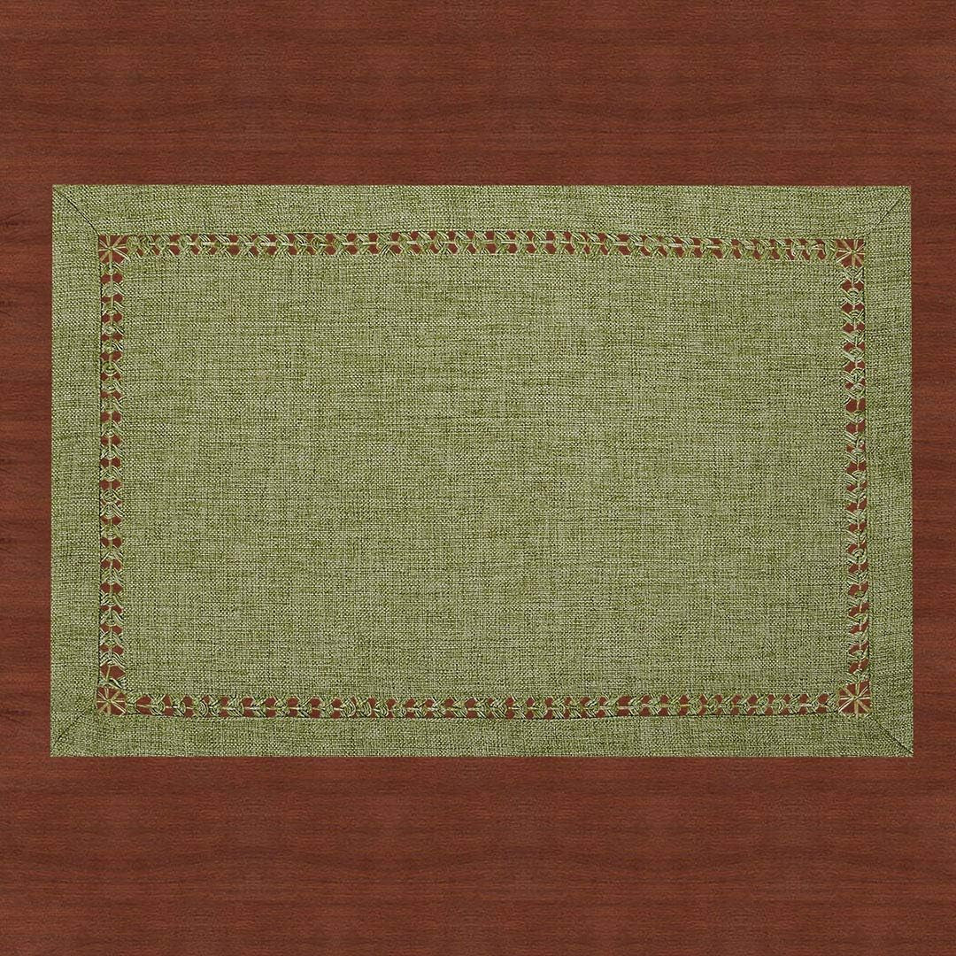 Set of 4 Handcrafted Solid Sage Green Color Dining Table Place-Mats, Double-Hemstitched, Rectangular 12 X 18 Inch