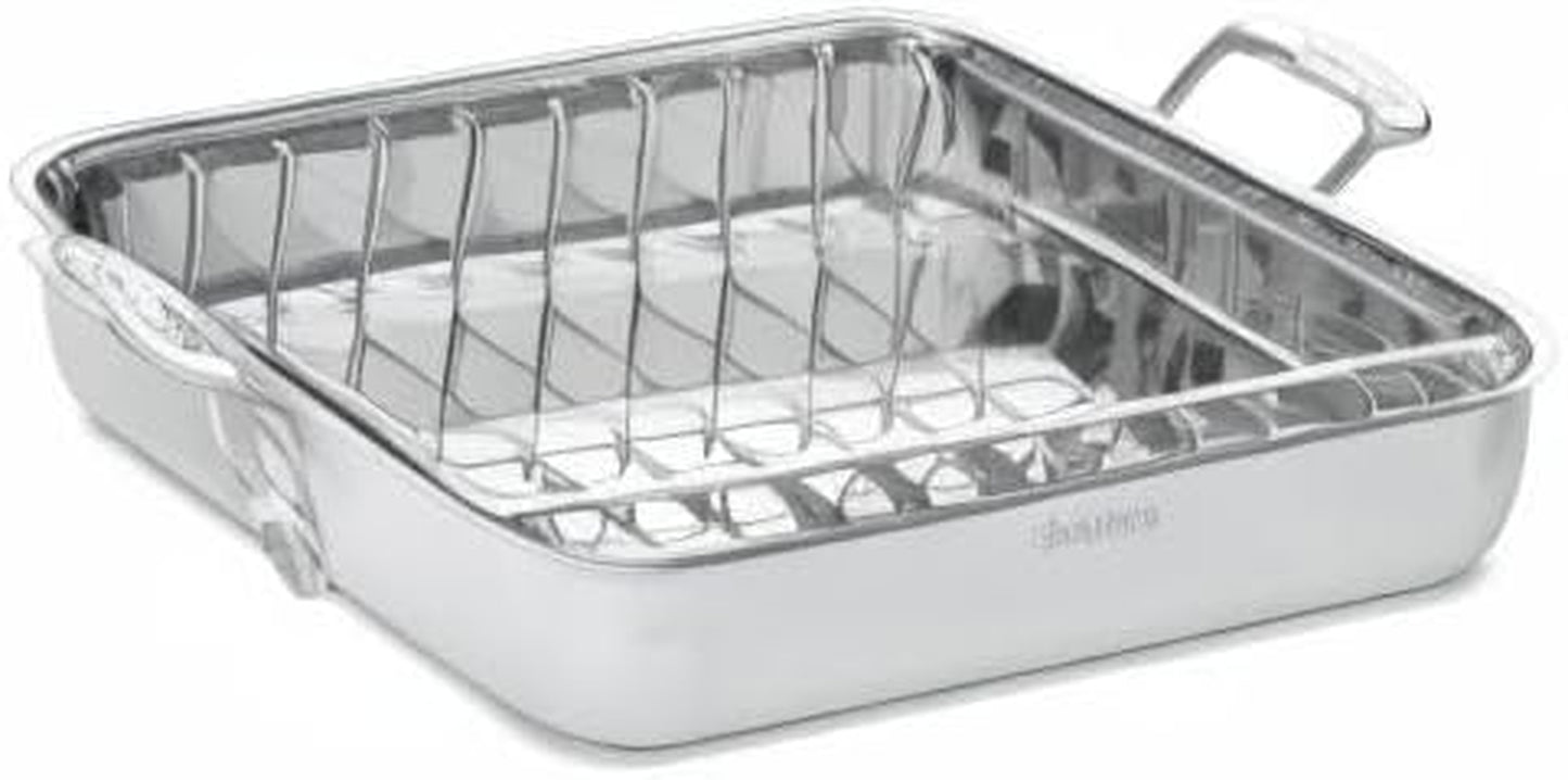 16-Inch Roasting Pan, Induction Compatible Premium Rectangular Roaster Pan with Rack, Stainless Steel Roasting Pan with Rack, Large Capacity, Dishwasher Safe